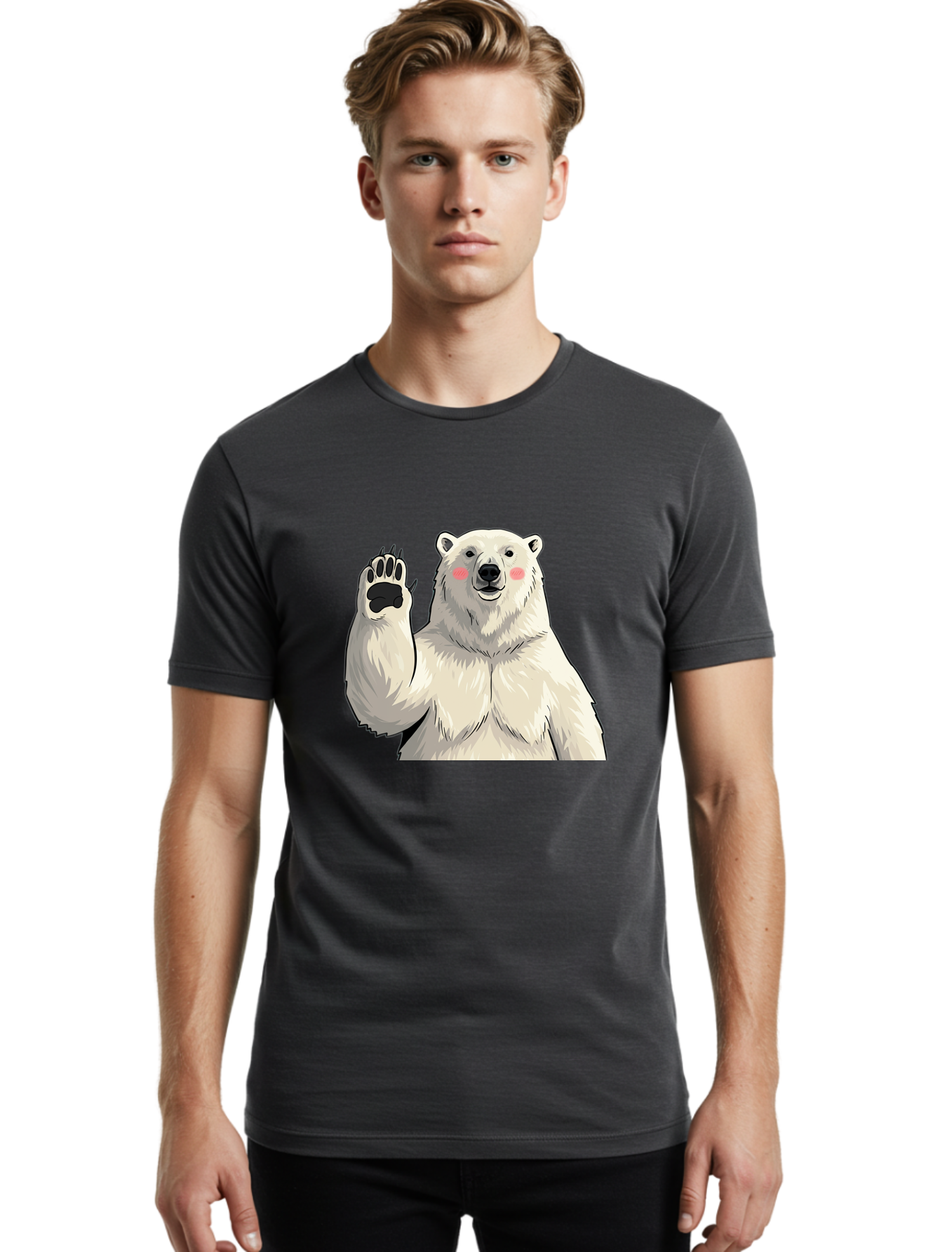 Polar-Bear-4 Men'S Graphic Tee, 100% Cotton, Comfortable Casual Summer Wear, Machine Washable, Cute Polar Bear, Waving Paw, Friendly Gesture, Adorable Cartoon, Pink Blush Cheeks, White Fur, Black Nose, Cartoon Character, Kawaii Design Bae641 22