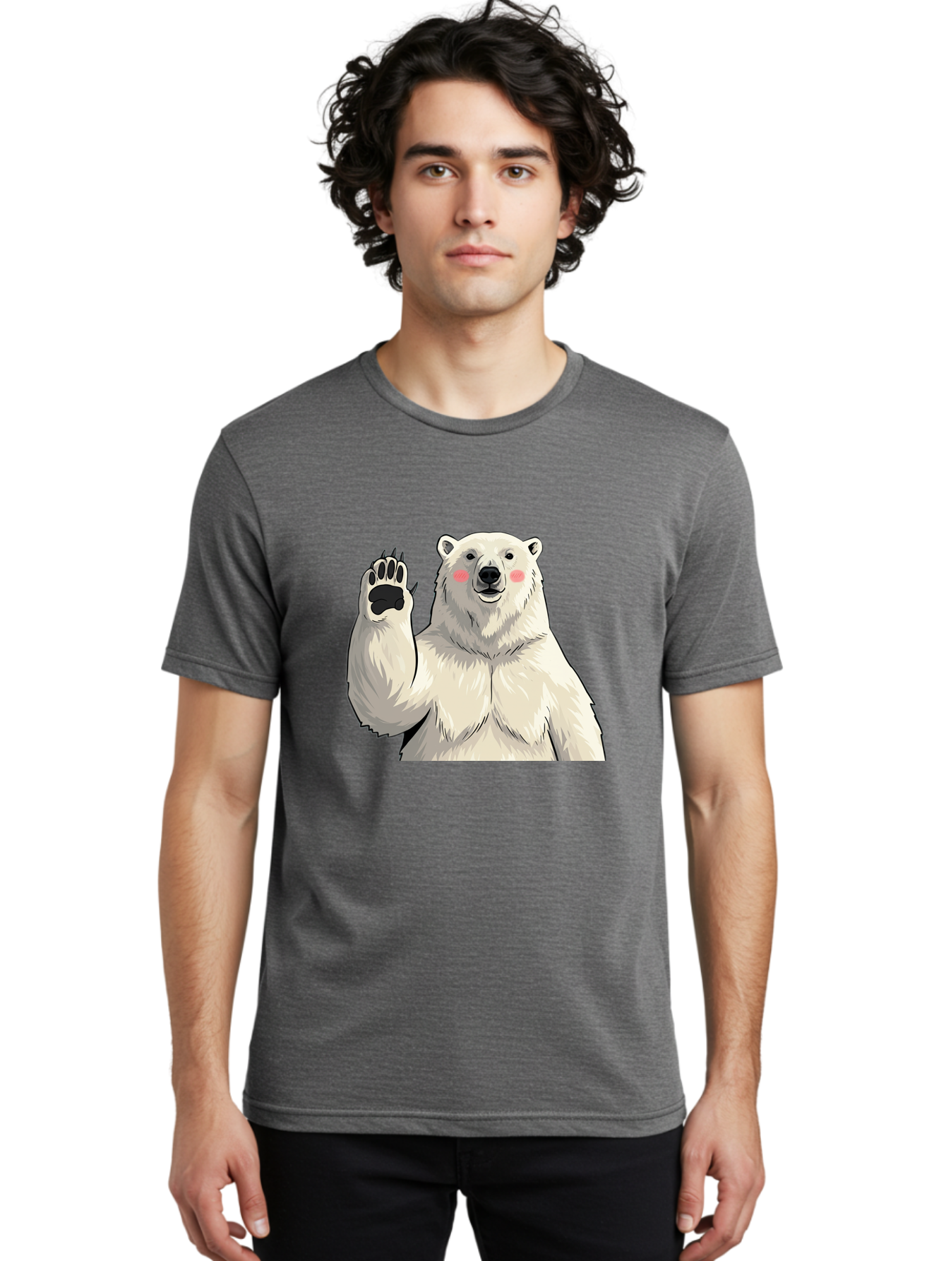 Polar-Bear-4 Men'S Graphic Tee, 100% Cotton, Comfortable Casual Summer Wear, Machine Washable, Cute Polar Bear, Waving Paw, Friendly Gesture, Adorable Cartoon, Pink Blush Cheeks, White Fur, Black Nose, Cartoon Character, Kawaii Design Bae641 29