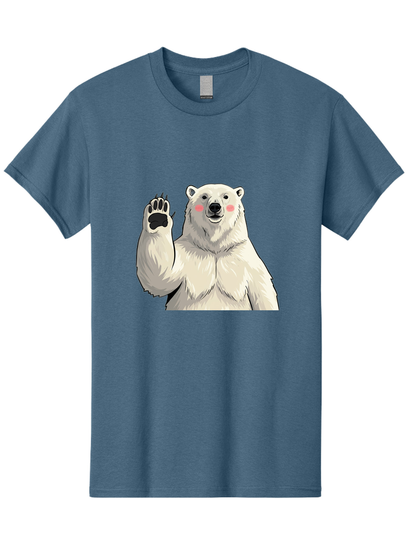Polar-Bear-4 Men'S Graphic Tee, 100% Cotton, Comfortable Casual Summer Wear, Machine Washable, Cute Polar Bear, Waving Paw, Friendly Gesture, Adorable Cartoon, Pink Blush Cheeks, White Fur, Black Nose, Cartoon Character, Kawaii Design Bae641 4