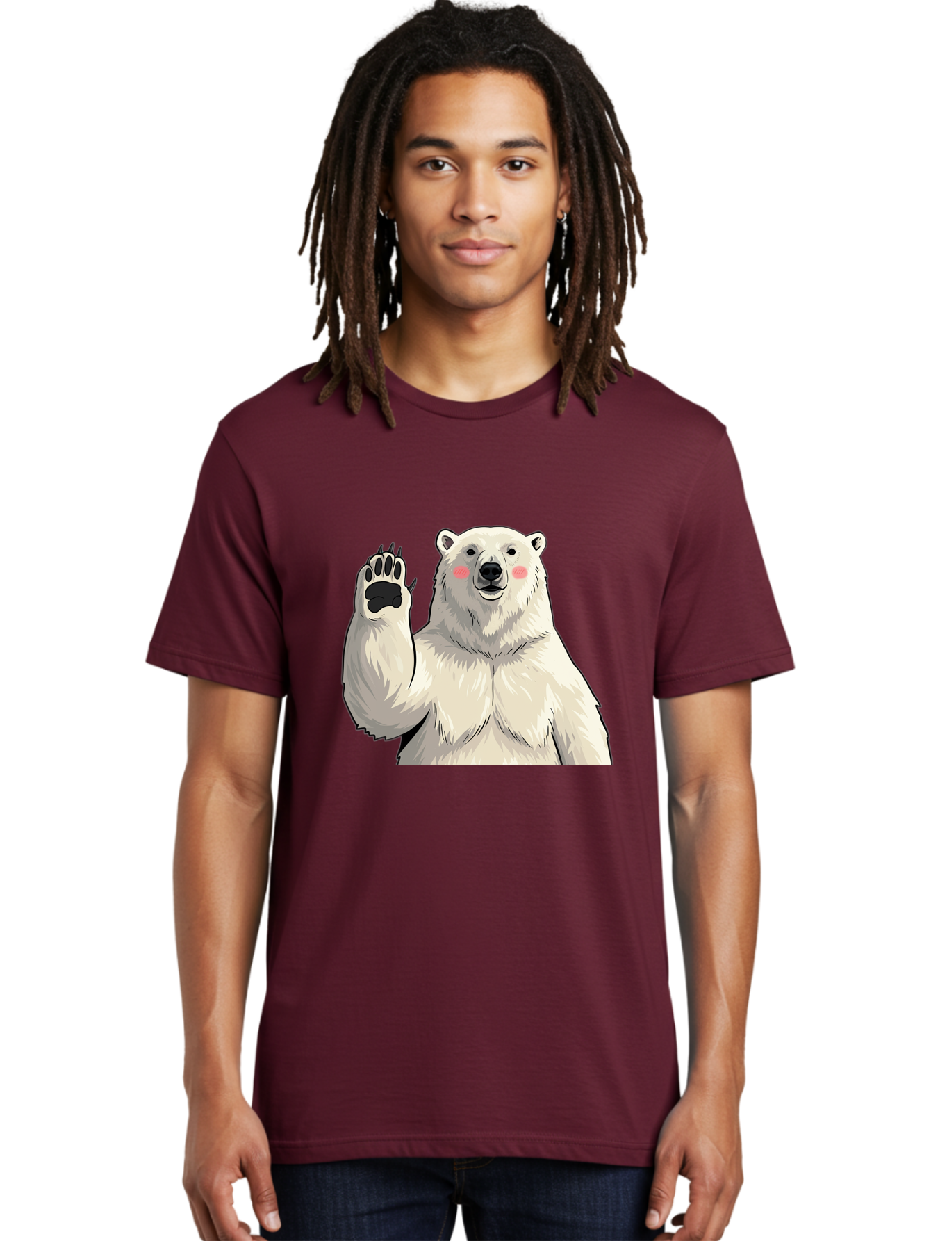 Polar-Bear-4 Men'S Graphic Tee, 100% Cotton, Comfortable Casual Summer Wear, Machine Washable, Cute Polar Bear, Waving Paw, Friendly Gesture, Adorable Cartoon, Pink Blush Cheeks, White Fur, Black Nose, Cartoon Character, Kawaii Design Bae641 28