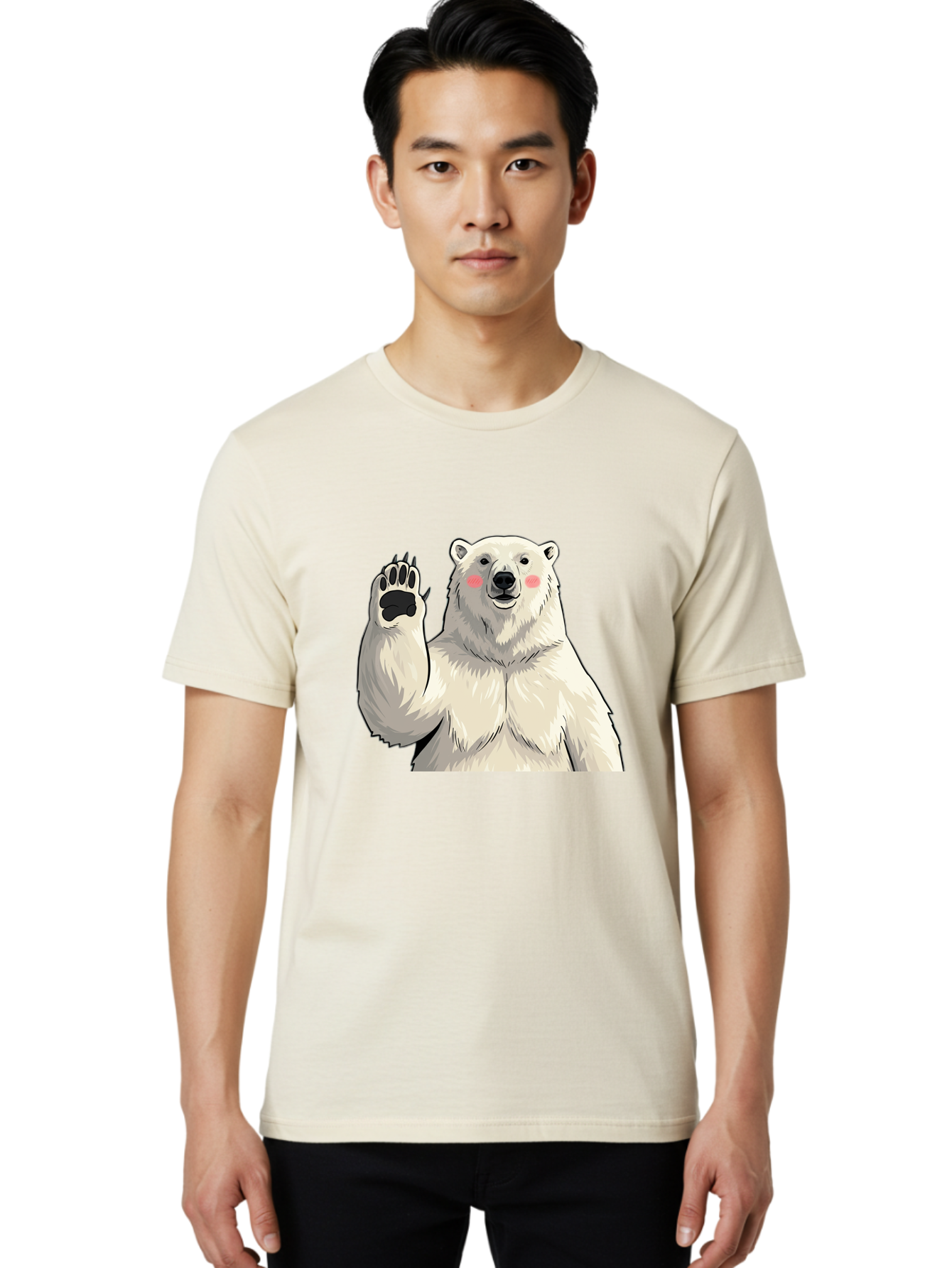 Polar-Bear-4 Men'S Graphic Tee, 100% Cotton, Comfortable Casual Summer Wear, Machine Washable, Cute Polar Bear, Waving Paw, Friendly Gesture, Adorable Cartoon, Pink Blush Cheeks, White Fur, Black Nose, Cartoon Character, Kawaii Design Bae641 18