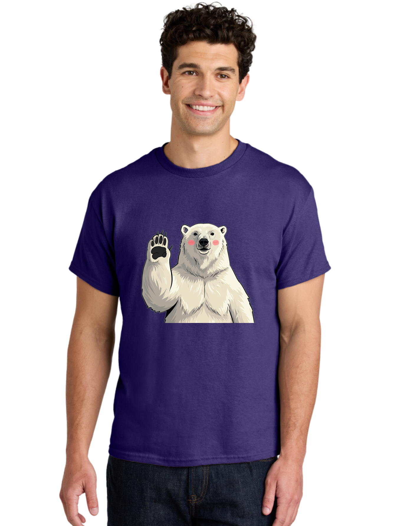 Polar-Bear-4 Men'S Graphic Tee, 100% Cotton, Comfortable Casual Summer Wear, Machine Washable, Cute Polar Bear, Waving Paw, Friendly Gesture, Adorable Cartoon, Pink Blush Cheeks, White Fur, Black Nose, Cartoon Character, Kawaii Design Bae641 21