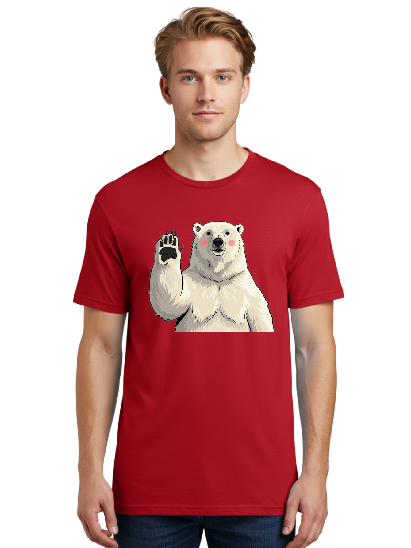 Polar-Bear-4 Men'S Graphic Tee, 100% Cotton, Comfortable Casual Summer Wear, Machine Washable, Cute Polar Bear, Waving Paw, Friendly Gesture, Adorable Cartoon, Pink Blush Cheeks, White Fur, Black Nose, Cartoon Character, Kawaii Design Bae641 26