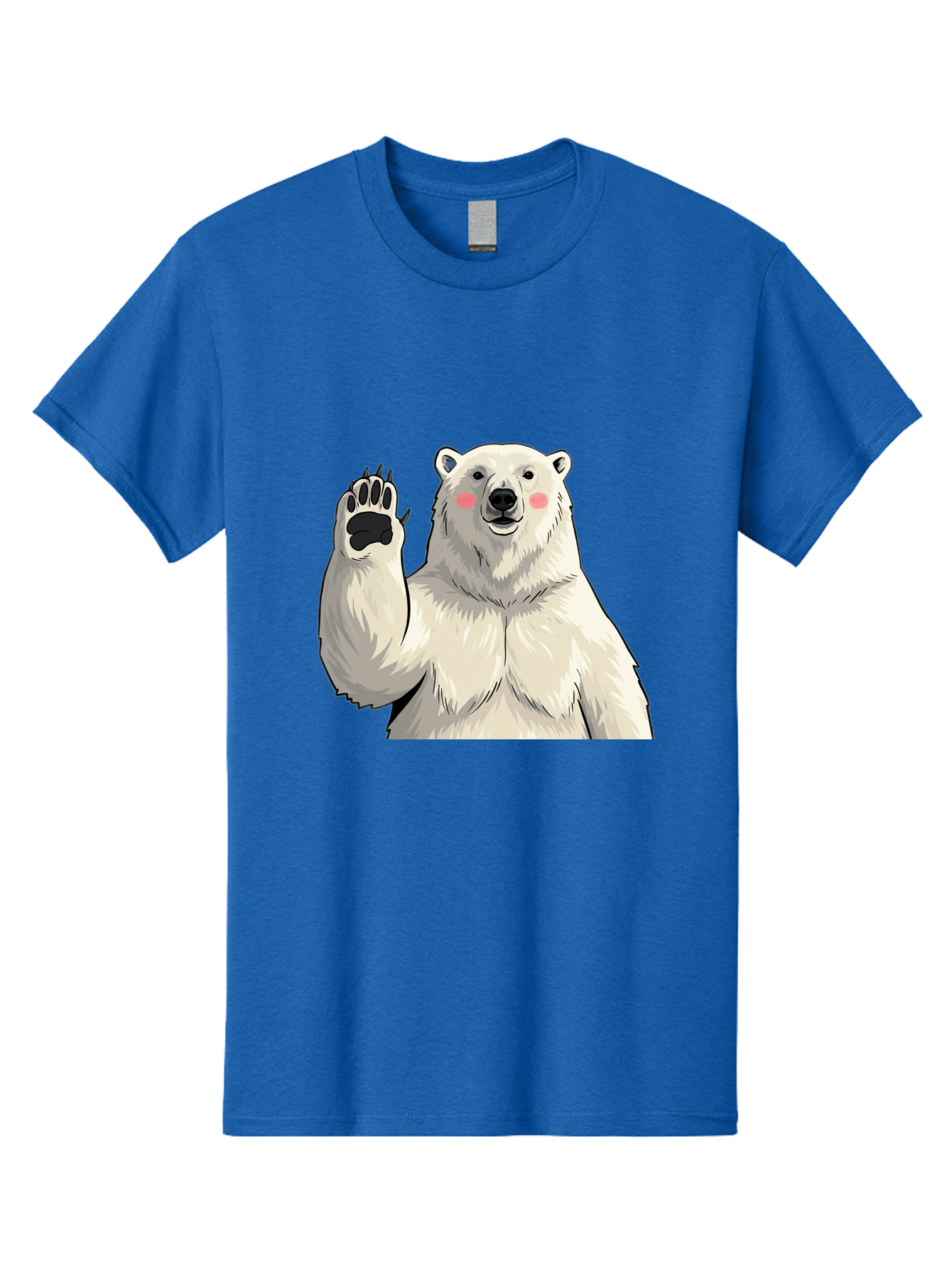 Polar-Bear-4 Men'S Graphic Tee, 100% Cotton, Comfortable Casual Summer Wear, Machine Washable, Cute Polar Bear, Waving Paw, Friendly Gesture, Adorable Cartoon, Pink Blush Cheeks, White Fur, Black Nose, Cartoon Character, Kawaii Design Bae641 2