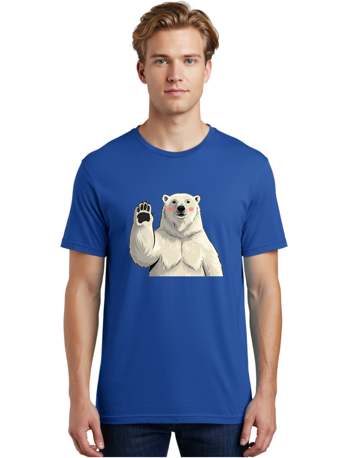 Polar-Bear-4 Men'S Graphic Tee, 100% Cotton, Comfortable Casual Summer Wear, Machine Washable, Cute Polar Bear, Waving Paw, Friendly Gesture, Adorable Cartoon, Pink Blush Cheeks, White Fur, Black Nose, Cartoon Character, Kawaii Design Bae641 17