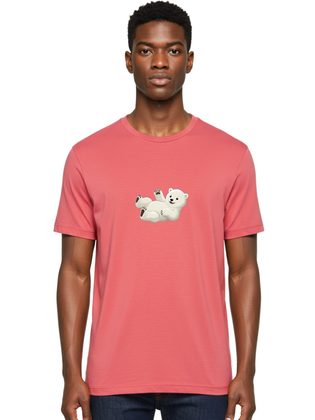 Polar-Bear-9 Men'S Graphic Tee, 100% Cotton, Comfortable Casual Summer Wear, Machine Washable, Polar Bear Lying On Its Back, Playful Pose, Cute Expression, White Fur, Black Nose, Cartoon Style, Adorable Animal, Funny Character, Bae646 21