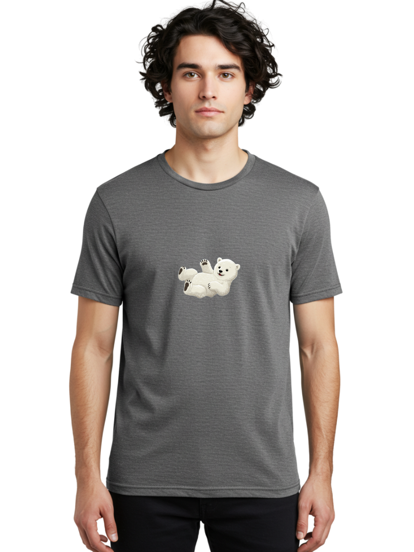 Polar-Bear-9 Men'S Graphic Tee, 100% Cotton, Comfortable Casual Summer Wear, Machine Washable, Polar Bear Lying On Its Back, Playful Pose, Cute Expression, White Fur, Black Nose, Cartoon Style, Adorable Animal, Funny Character, Bae646 20