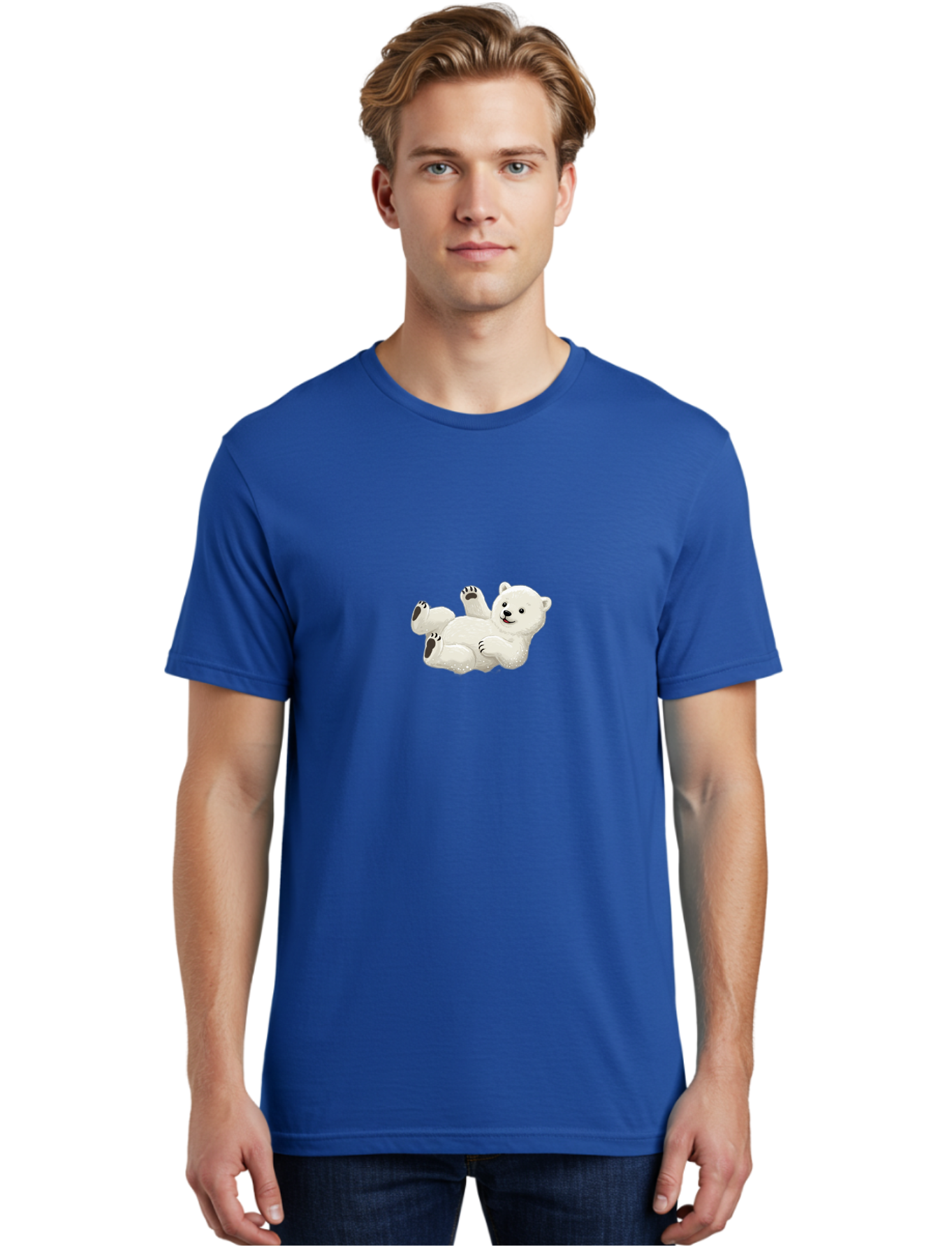Polar-Bear-9 Men'S Graphic Tee, 100% Cotton, Comfortable Casual Summer Wear, Machine Washable, Polar Bear Lying On Its Back, Playful Pose, Cute Expression, White Fur, Black Nose, Cartoon Style, Adorable Animal, Funny Character, Bae646 28