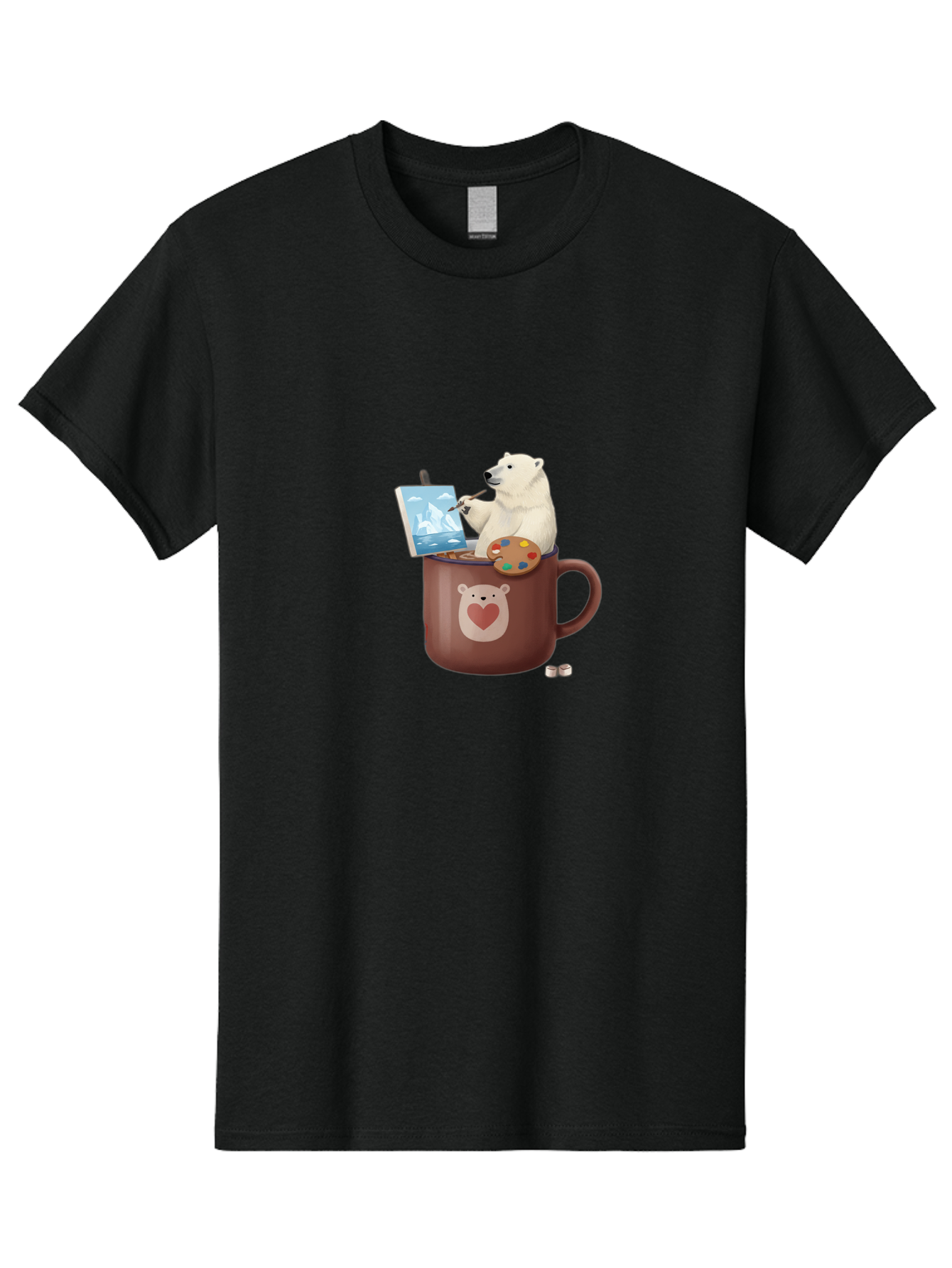Polar-Bear-In-Coffee-Mug-2 Men'S Graphic Tee, 100% Cotton, Comfortable Casual Summer Wear, Machine Washable, Polar Bear Painting On A Digital Tablet, Artistic Creativity, Polar Bear Mug, Heart Design, Paint Palette, Whimsical Art, Bae653 10