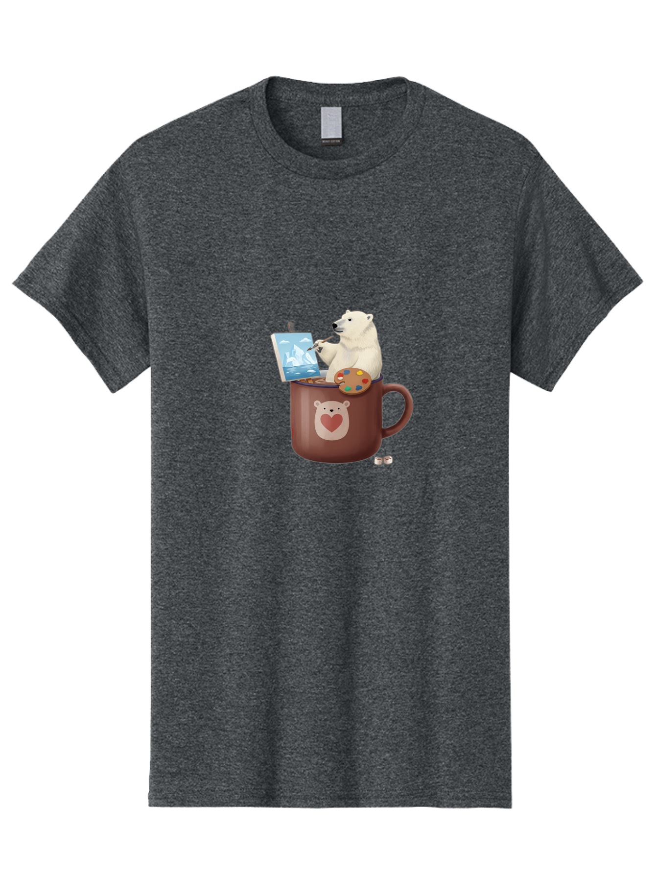 Polar-Bear-In-Coffee-Mug-2 Men'S Graphic Tee, 100% Cotton, Comfortable Casual Summer Wear, Machine Washable, Polar Bear Painting On A Digital Tablet, Artistic Creativity, Polar Bear Mug, Heart Design, Paint Palette, Whimsical Art, Bae653 6