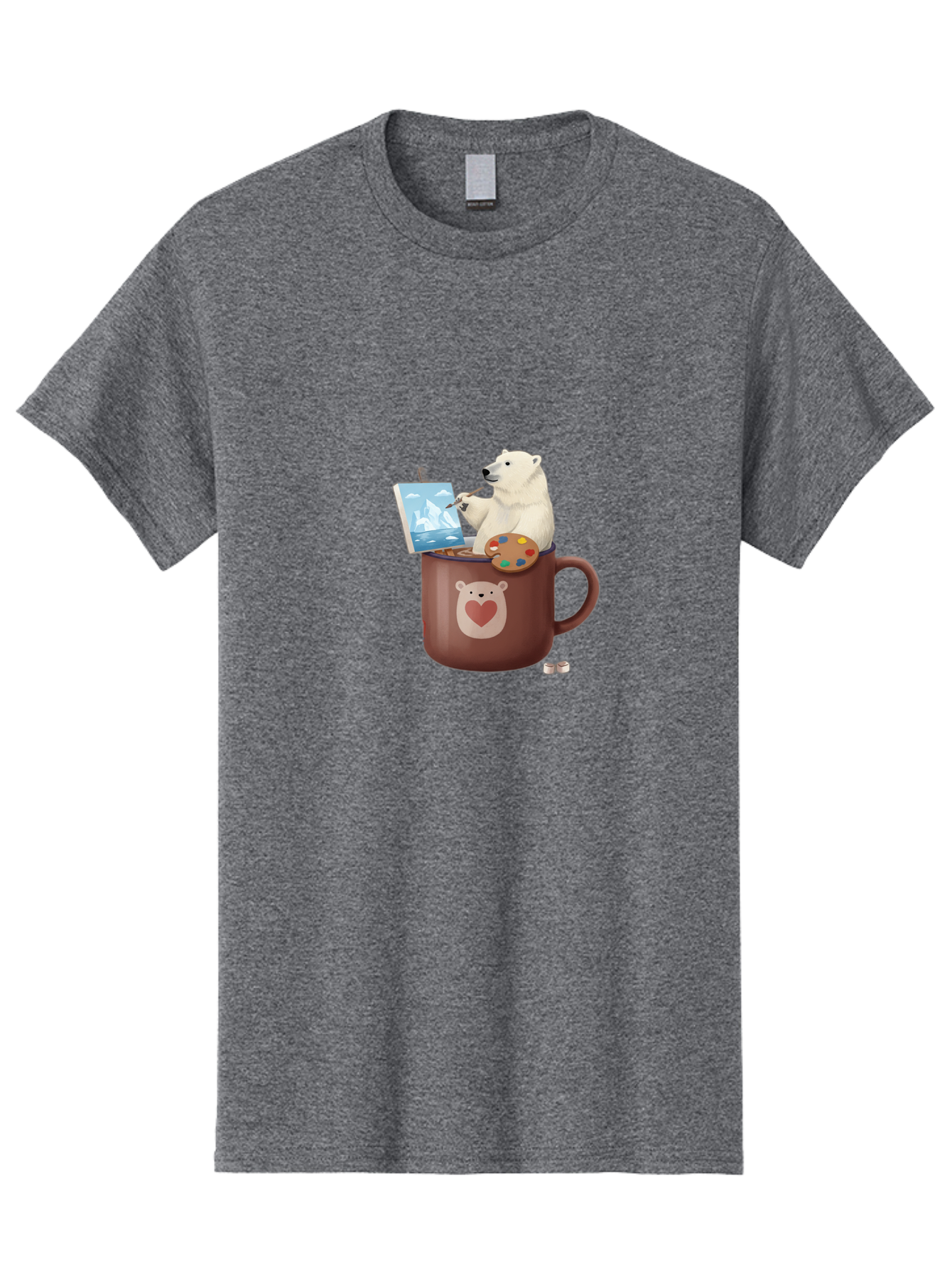 Polar-Bear-In-Coffee-Mug-2 Men'S Graphic Tee, 100% Cotton, Comfortable Casual Summer Wear, Machine Washable, Polar Bear Painting On A Digital Tablet, Artistic Creativity, Polar Bear Mug, Heart Design, Paint Palette, Whimsical Art, Bae653 5