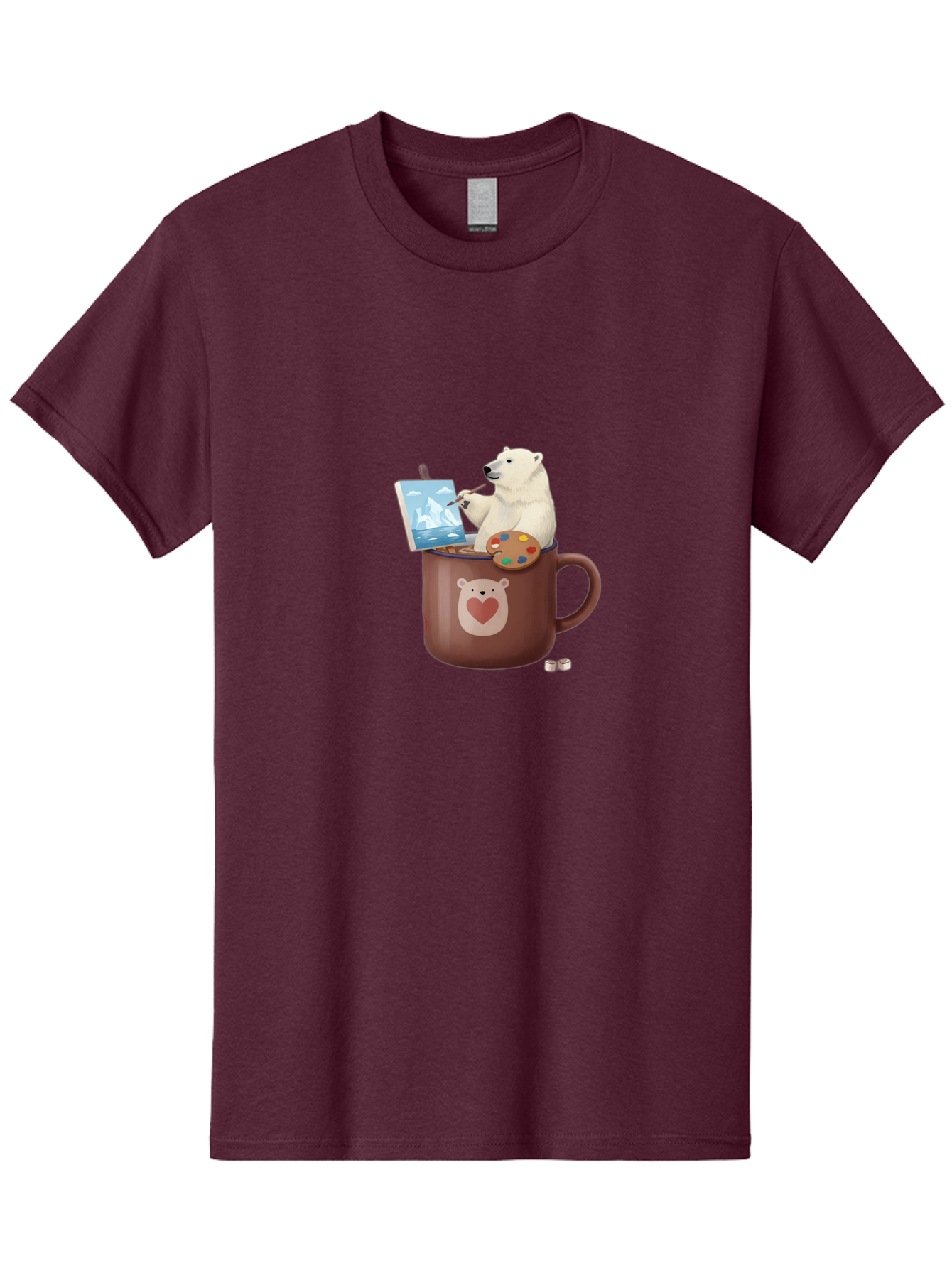 Polar-Bear-In-Coffee-Mug-2 Men'S Graphic Tee, 100% Cotton, Comfortable Casual Summer Wear, Machine Washable, Polar Bear Painting On A Digital Tablet, Artistic Creativity, Polar Bear Mug, Heart Design, Paint Palette, Whimsical Art, Bae653 7