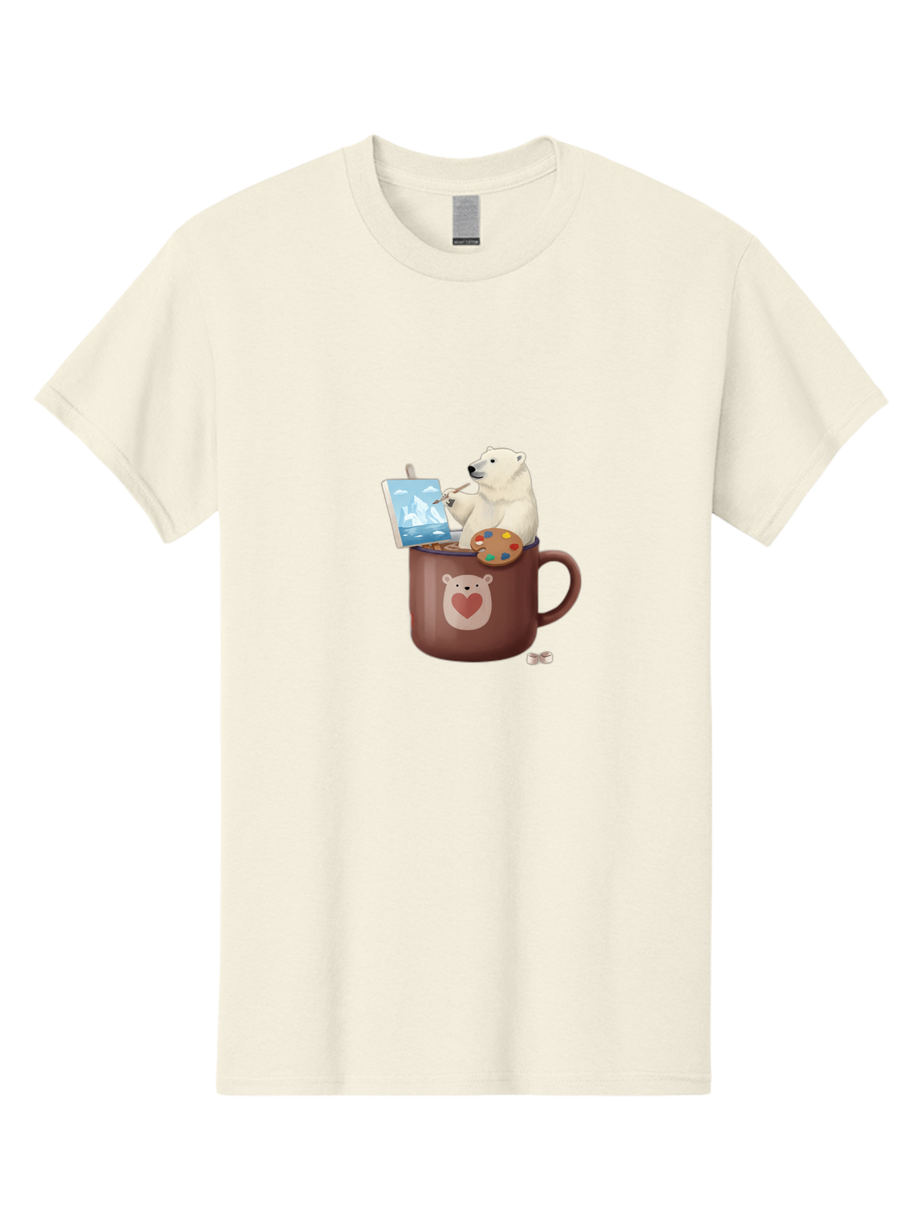 Polar-Bear-In-Coffee-Mug-2 Men'S Graphic Tee, 100% Cotton, Comfortable Casual Summer Wear, Machine Washable, Polar Bear Painting On A Digital Tablet, Artistic Creativity, Polar Bear Mug, Heart Design, Paint Palette, Whimsical Art, Bae653 4