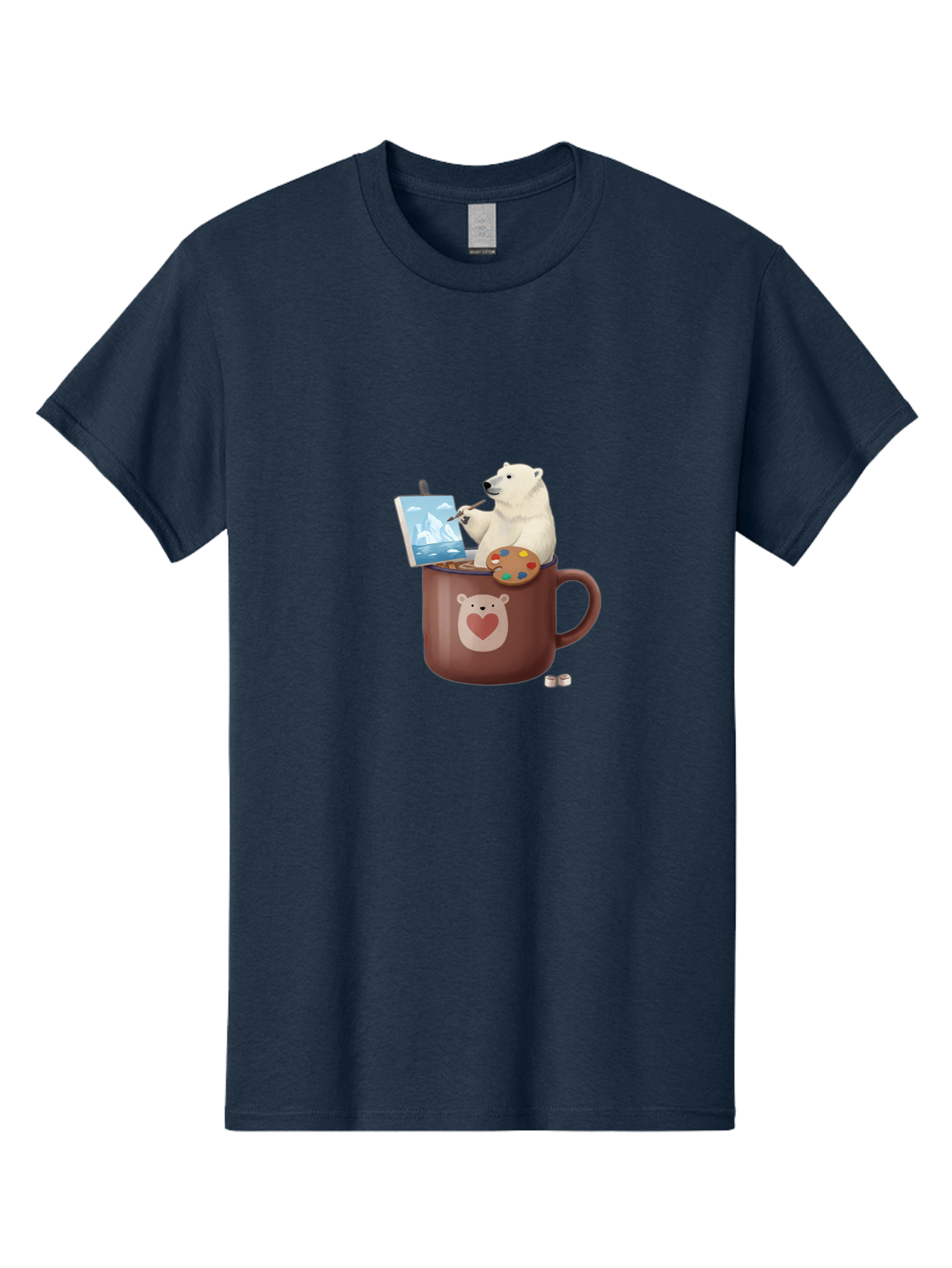 Polar-Bear-In-Coffee-Mug-2 Men'S Graphic Tee, 100% Cotton, Comfortable Casual Summer Wear, Machine Washable, Polar Bear Painting On A Digital Tablet, Artistic Creativity, Polar Bear Mug, Heart Design, Paint Palette, Whimsical Art, Bae653 13