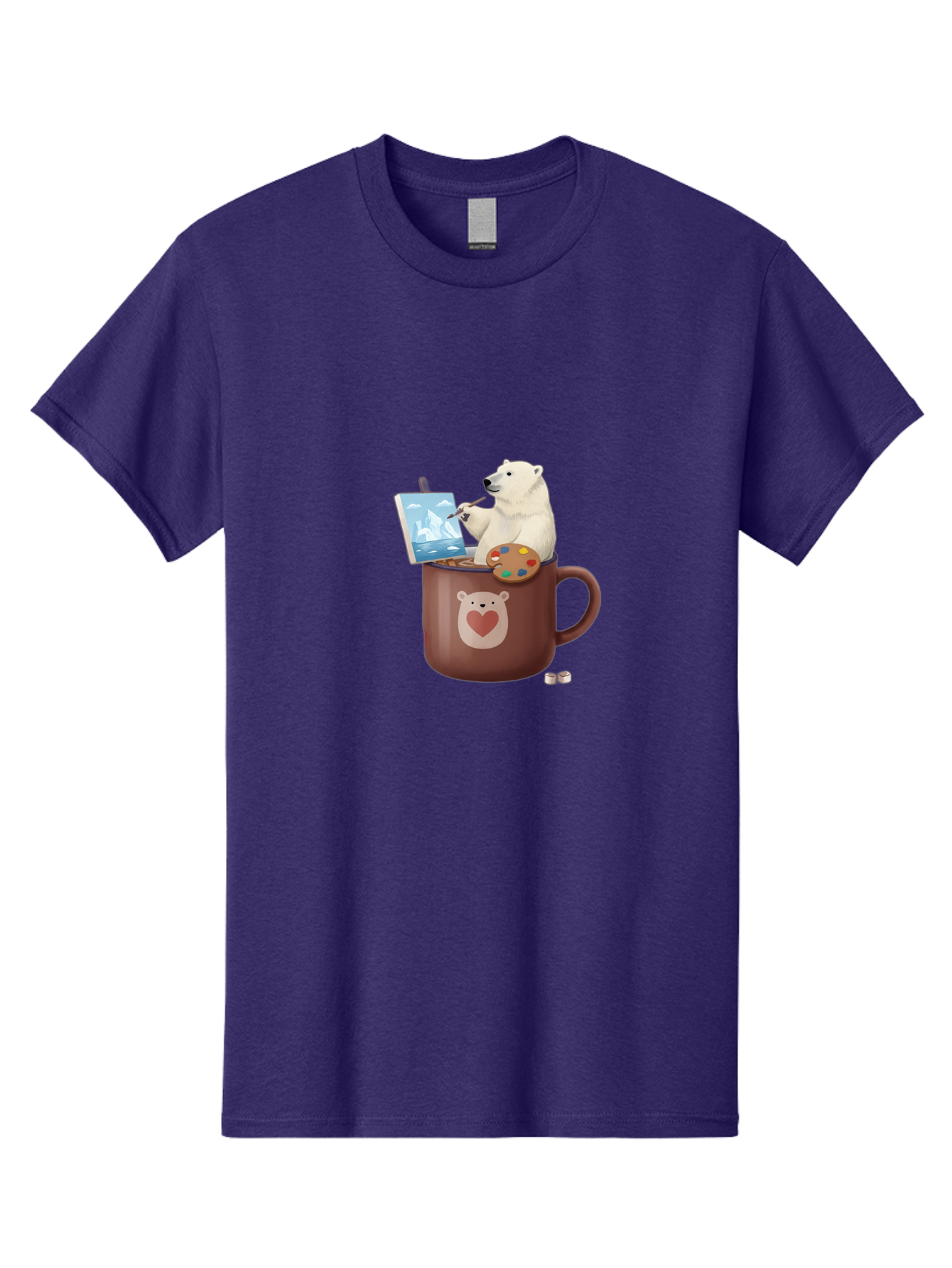 Polar-Bear-In-Coffee-Mug-2 Men'S Graphic Tee, 100% Cotton, Comfortable Casual Summer Wear, Machine Washable, Polar Bear Painting On A Digital Tablet, Artistic Creativity, Polar Bear Mug, Heart Design, Paint Palette, Whimsical Art, Bae653 11