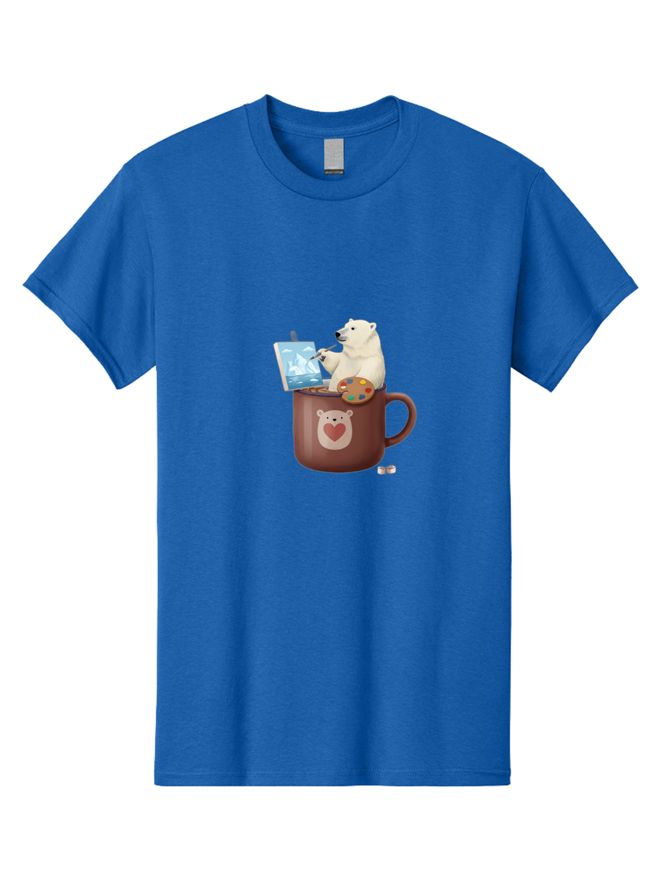 Polar-Bear-In-Coffee-Mug-2 Men'S Graphic Tee, 100% Cotton, Comfortable Casual Summer Wear, Machine Washable, Polar Bear Painting On A Digital Tablet, Artistic Creativity, Polar Bear Mug, Heart Design, Paint Palette, Whimsical Art, Bae653 15
