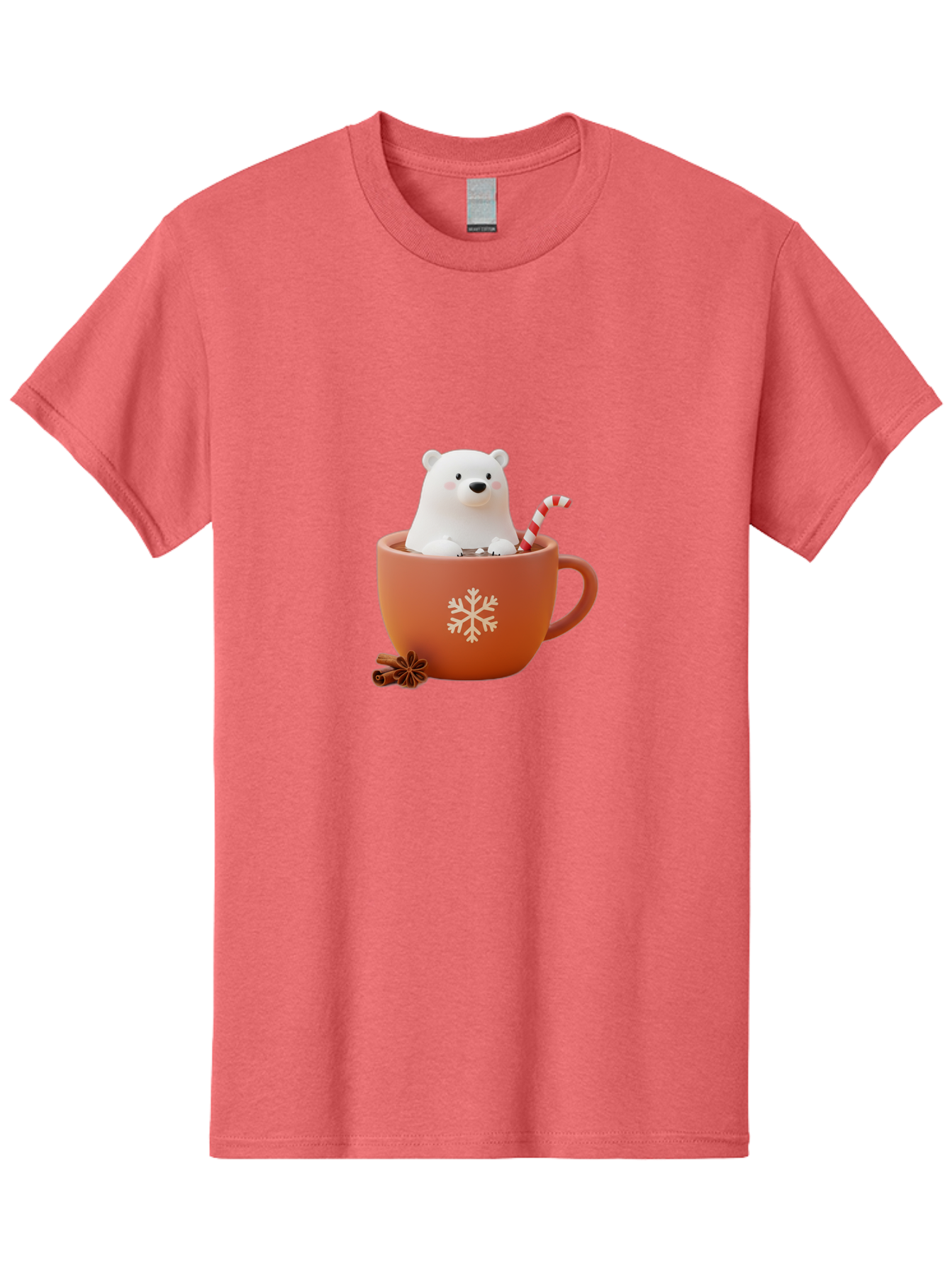 Polar-Bear-In-Coffee-Mug Men'S Graphic Tee, 100% Cotton, Comfortable Casual Summer Wear, Machine Washable, Polar Bear In A Mug, Festive Drink, Candy Cane, Snowflake Design, Winter Wonderland, Holiday Cheer, Adorable Bear, Red Mug, Bae654 13