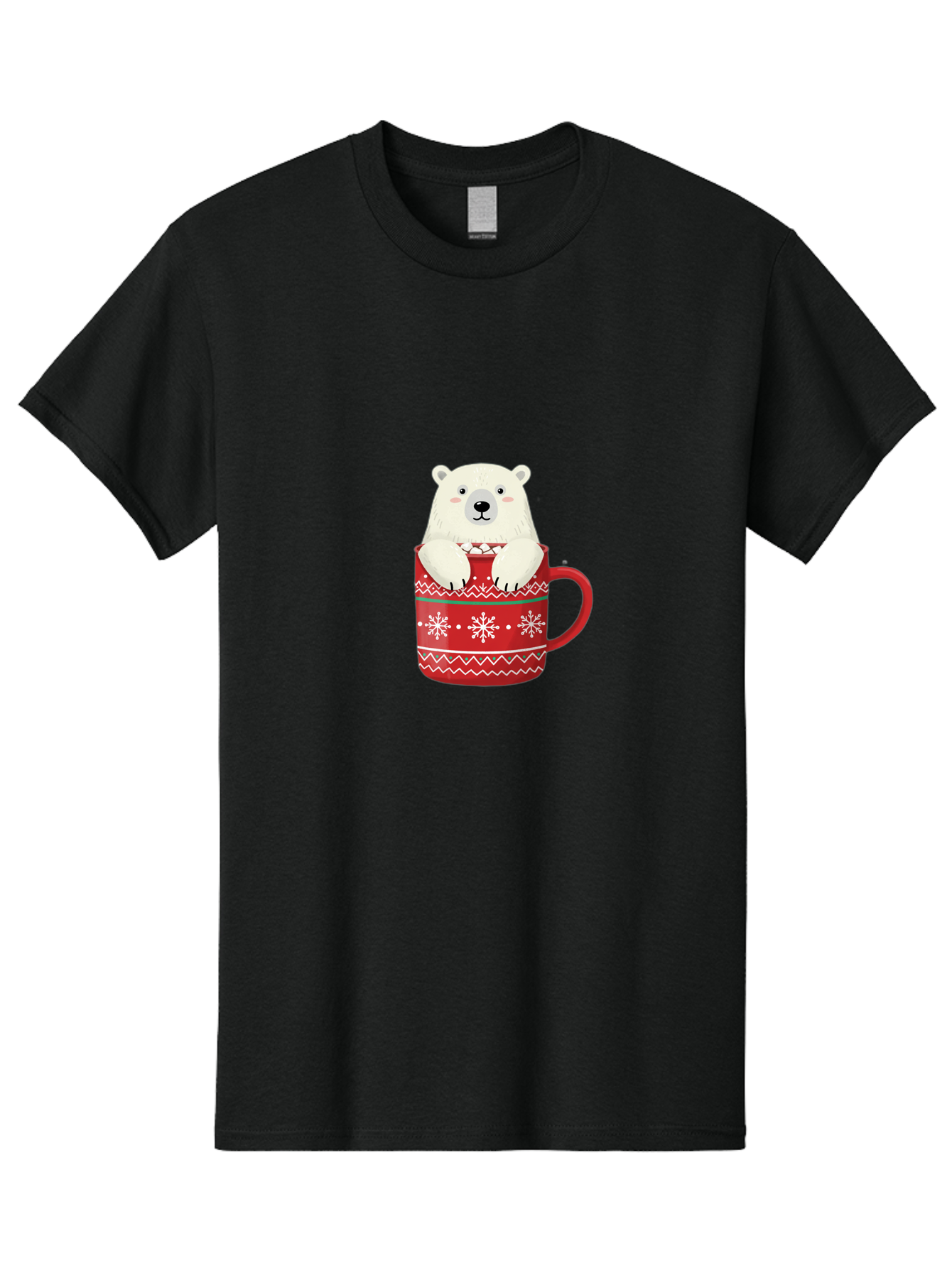 Polar-Bear-In-Mug-1 Men'S Graphic Tee, 100% Cotton, Comfortable Casual Summer Wear, Machine Washable, Polar Bear In A Mug, Christmas Mug, Red Mug, Snowflakes, White Bear, Funny Bear, Cartoon Character, Winter Theme, Festive Design, Bae655 10