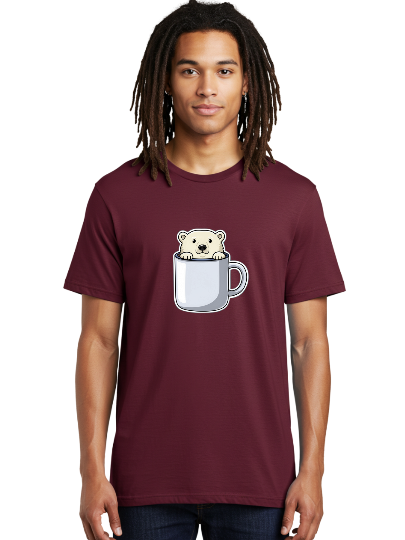 Polar-Bear-In-Mug-2 Men'S Graphic Tee, 100% Cotton, Comfortable Casual Summer Wear, Machine Washable, Polar Bear In Coffee Mug, Cartoon Character, Cute Animal, Funny Illustration, Coffee Break, Morning Routine, Office Humor, Creative Design, Bae656 27