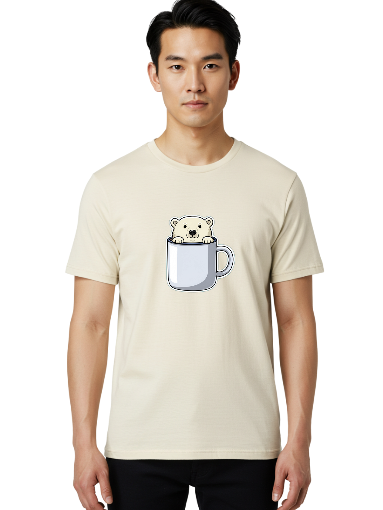 Polar-Bear-In-Mug-2 Men'S Graphic Tee, 100% Cotton, Comfortable Casual Summer Wear, Machine Washable, Polar Bear In Coffee Mug, Cartoon Character, Cute Animal, Funny Illustration, Coffee Break, Morning Routine, Office Humor, Creative Design, Bae656 26