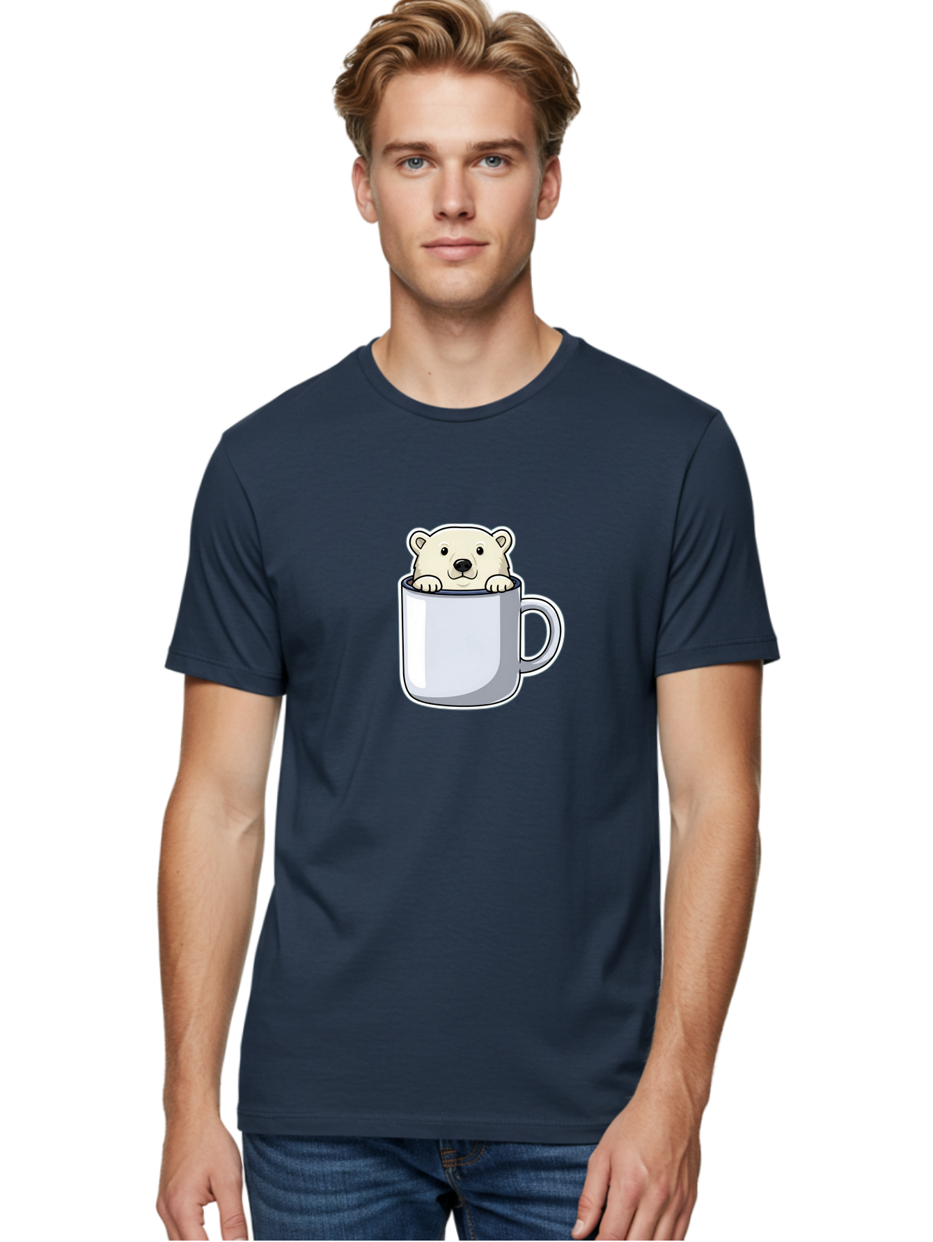 Polar-Bear-In-Mug-2 Men'S Graphic Tee, 100% Cotton, Comfortable Casual Summer Wear, Machine Washable, Polar Bear In Coffee Mug, Cartoon Character, Cute Animal, Funny Illustration, Coffee Break, Morning Routine, Office Humor, Creative Design, Bae656 19