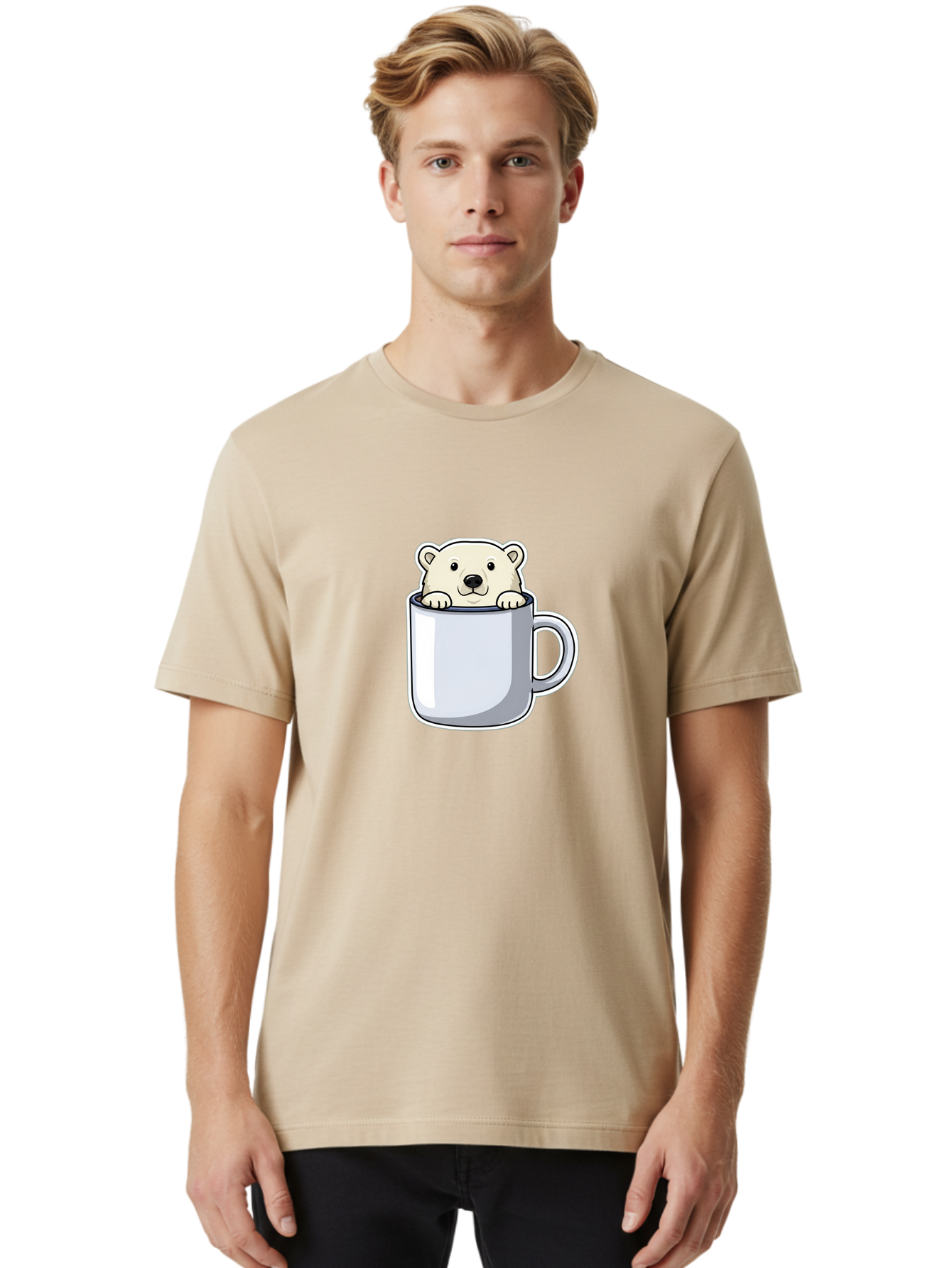 Polar-Bear-In-Mug-2 Men'S Graphic Tee, 100% Cotton, Comfortable Casual Summer Wear, Machine Washable, Polar Bear In Coffee Mug, Cartoon Character, Cute Animal, Funny Illustration, Coffee Break, Morning Routine, Office Humor, Creative Design, Bae656 25