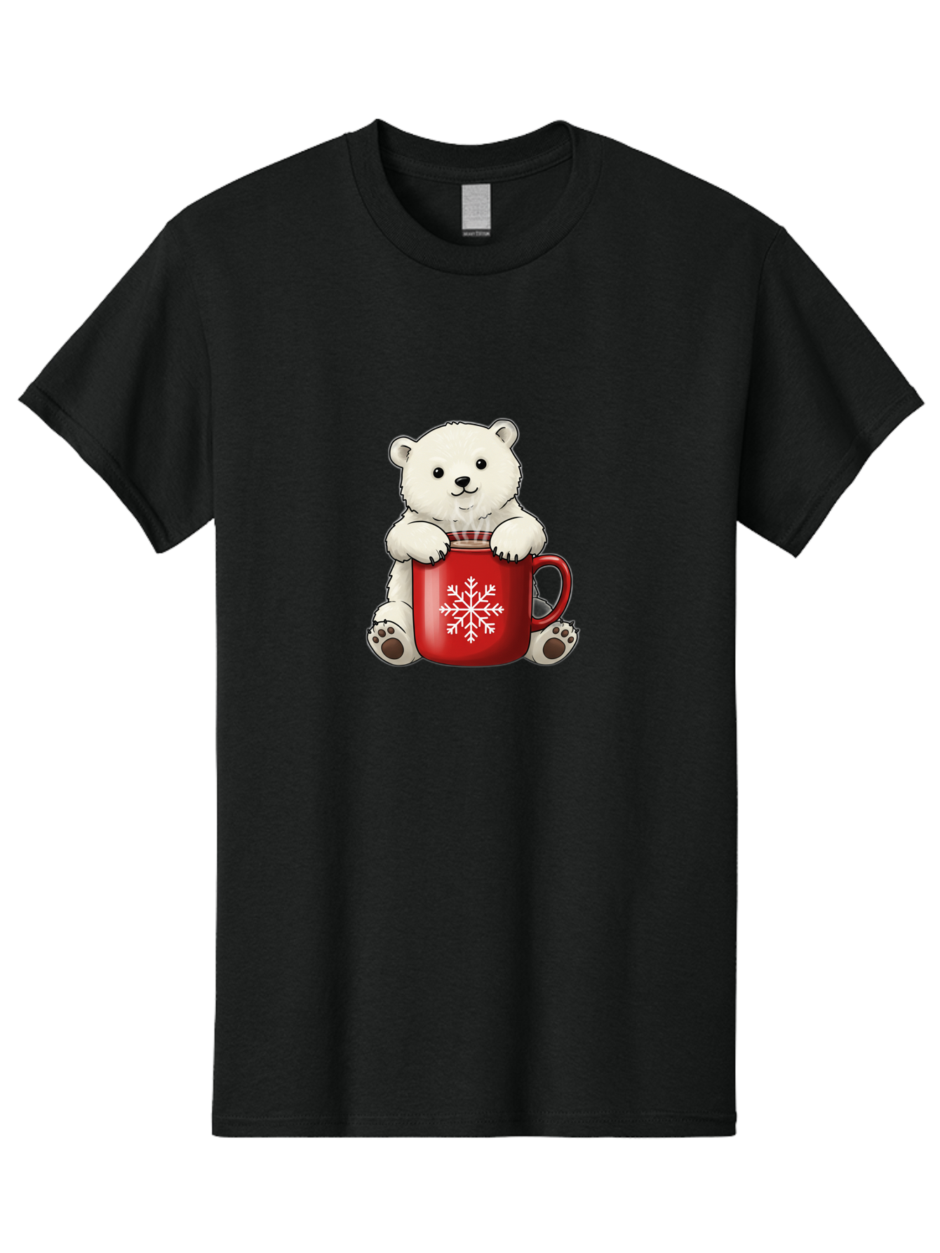 Polar-Bear-In-Mug Men'S Graphic Tee, 100% Cotton, Comfortable Casual Summer Wear, Machine Washable, Polar Bear Holding Red Mug, Snowflake Design, Winter Theme, Christmas Gift, Cute Cartoon Character, Adorable Polar Bear, Holiday Vibes, Bae657 11