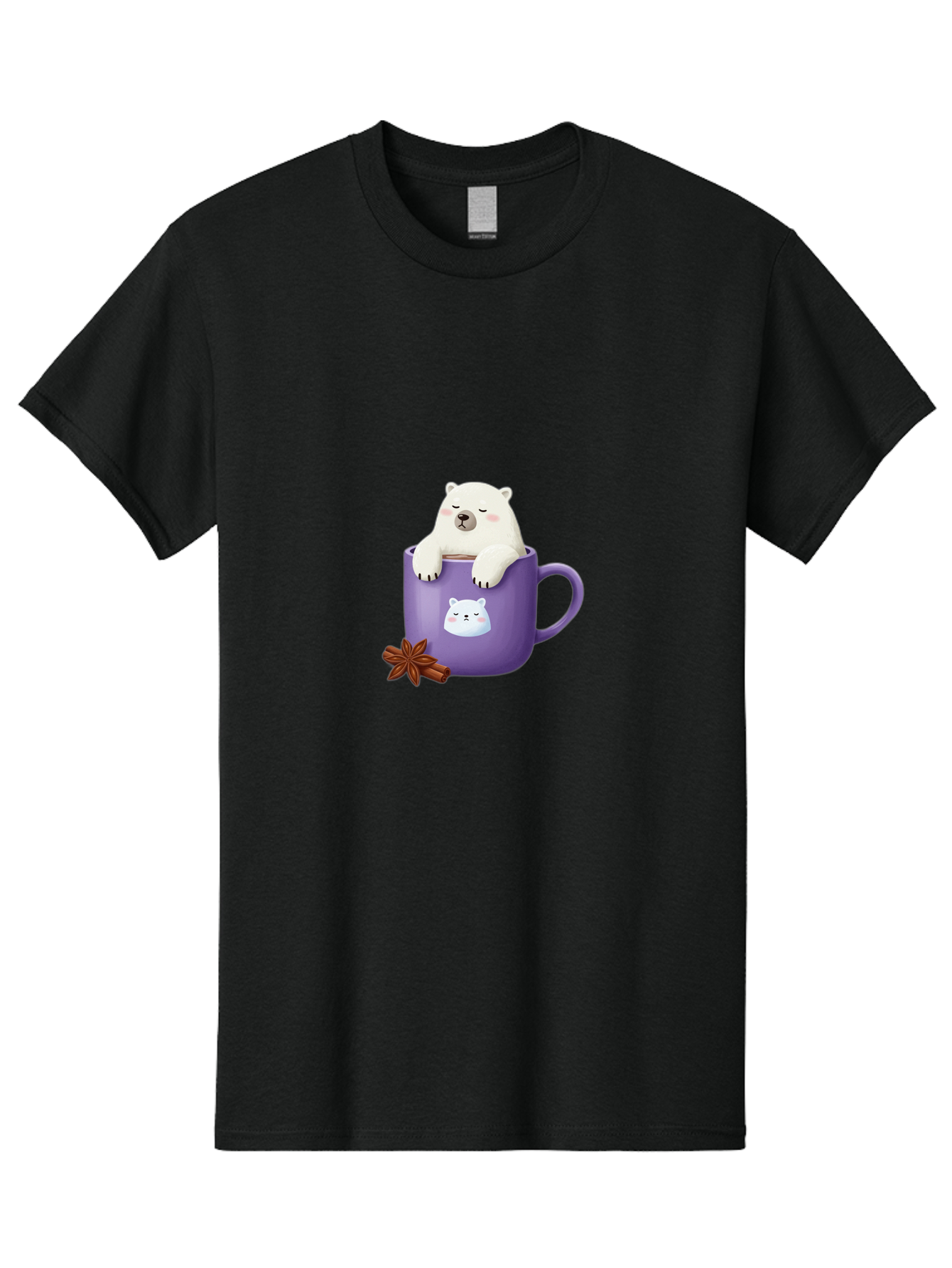 Polar-Bear-Mug-1 Men'S Graphic Tee, 100% Cotton, Comfortable Casual Summer Wear, Machine Washable, Polar Bear In A Tea Cup, Cute Bear Design, Adorable Cartoon Character, Purple Mug With Bear Face, Star Anise And Cinnamon Sticks, Bae658 5