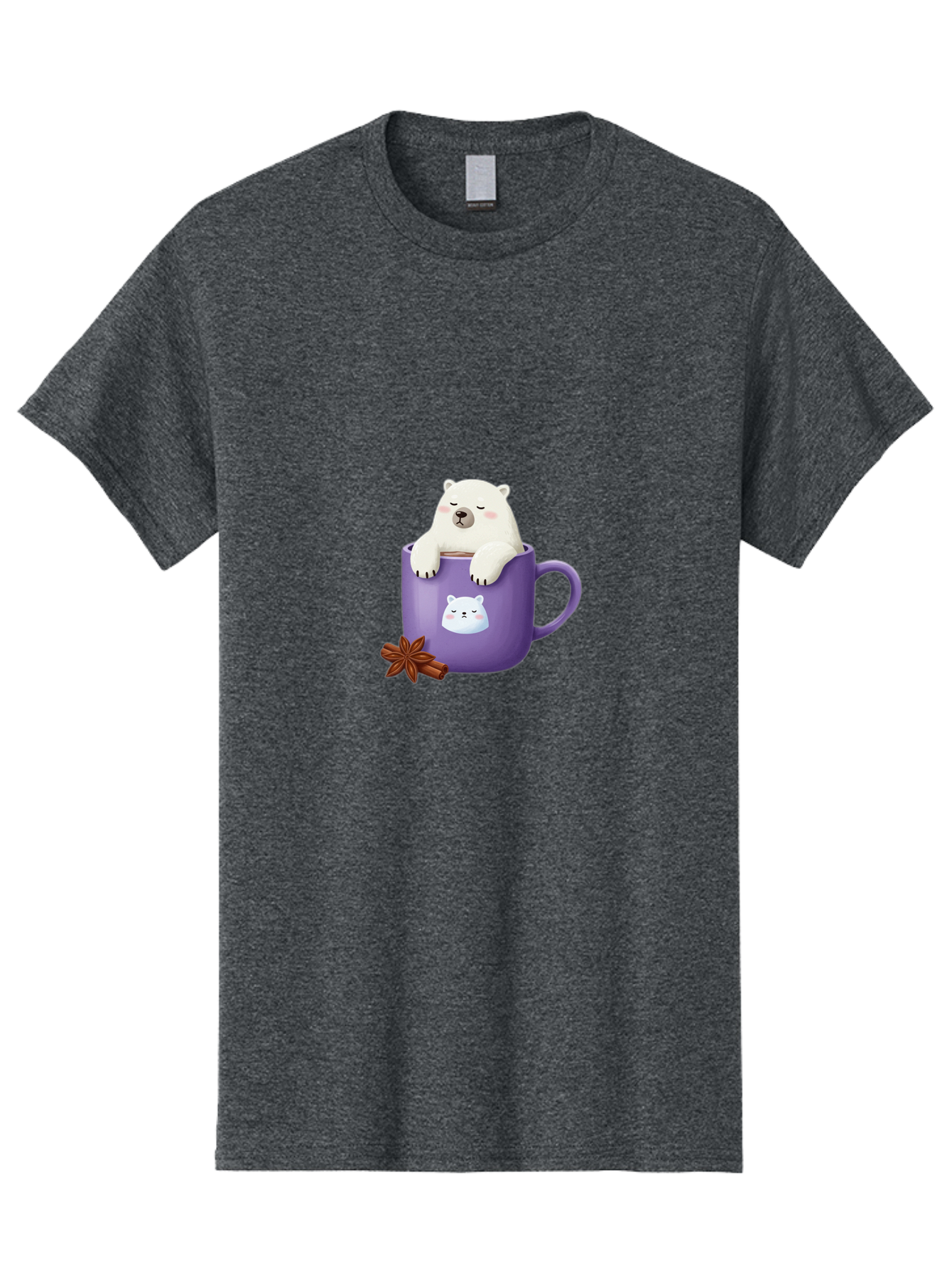 Polar-Bear-Mug-1 Men'S Graphic Tee, 100% Cotton, Comfortable Casual Summer Wear, Machine Washable, Polar Bear In A Tea Cup, Cute Bear Design, Adorable Cartoon Character, Purple Mug With Bear Face, Star Anise And Cinnamon Sticks, Bae658 7