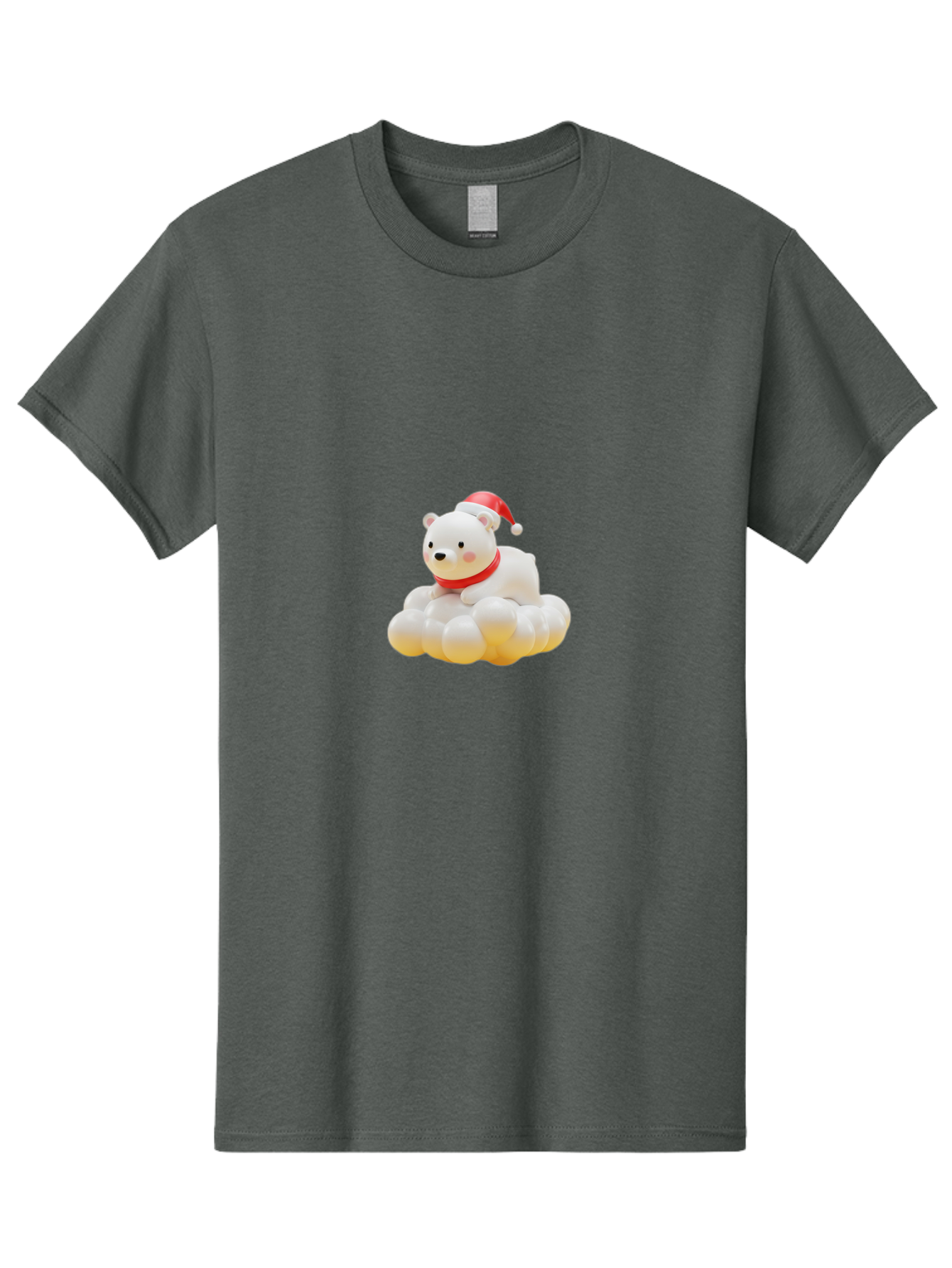 Polar-Bear-On-Cloud Men'S Graphic Tee, 100% Cotton, Comfortable Casual Summer Wear, Machine Washable, White Polar Bear, Red Santa Hat, Red Scarf, Cute Figurine, Christmas Decoration, Holiday Icon, Winter Wonderland, Festive Character Bae663 5