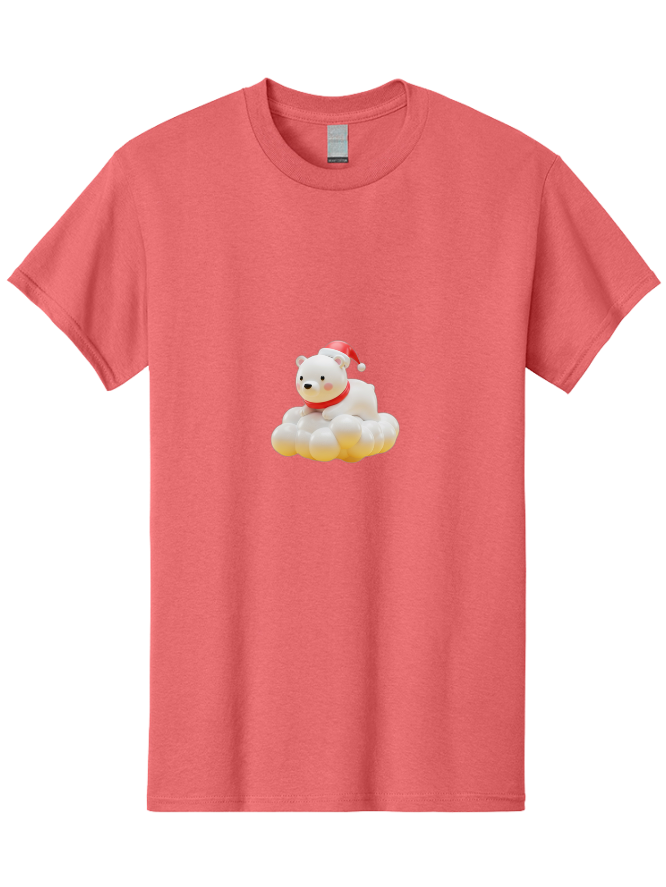 Polar-Bear-On-Cloud Men'S Graphic Tee, 100% Cotton, Comfortable Casual Summer Wear, Machine Washable, White Polar Bear, Red Santa Hat, Red Scarf, Cute Figurine, Christmas Decoration, Holiday Icon, Winter Wonderland, Festive Character Bae663 4