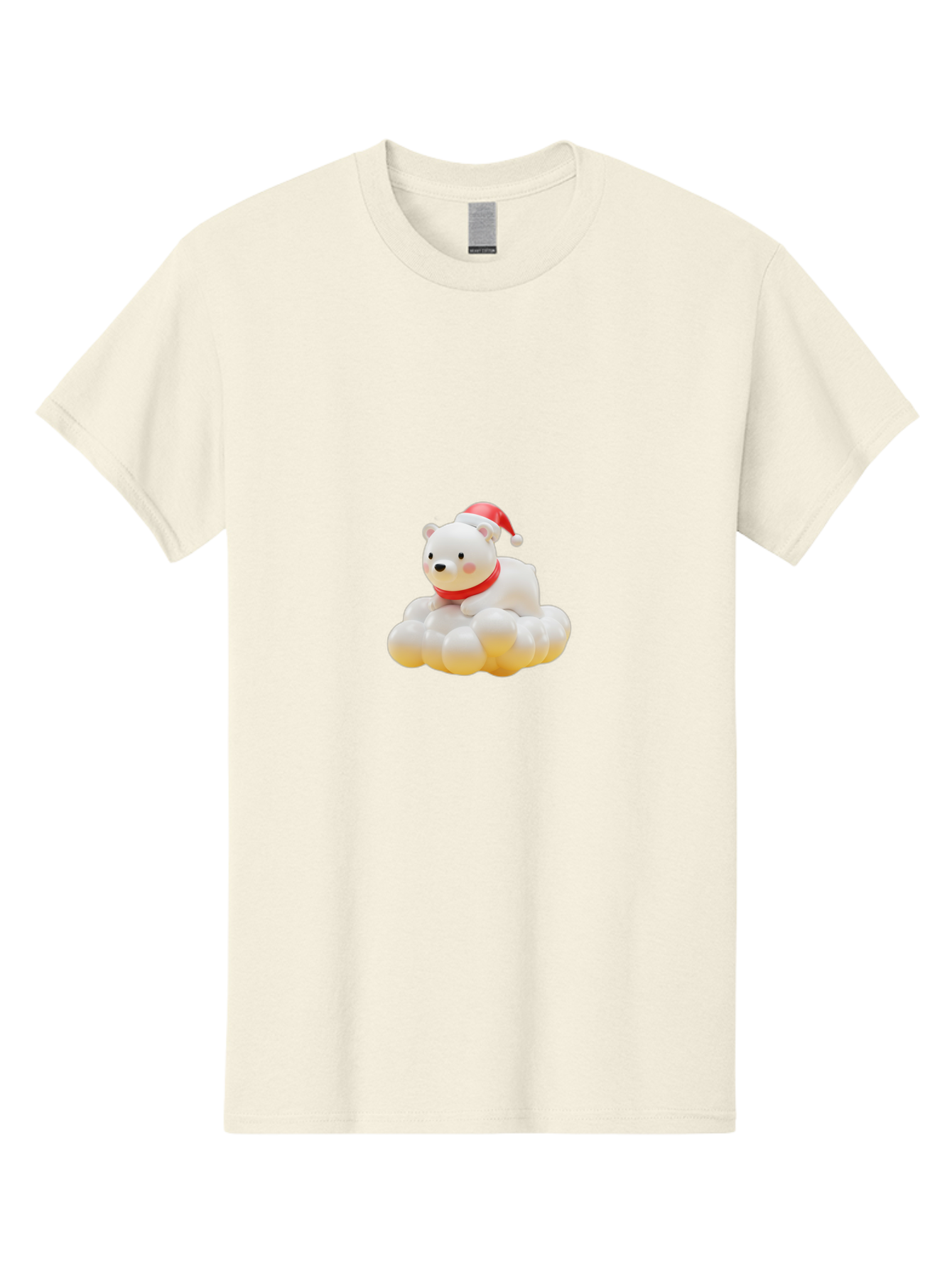 Polar-Bear-On-Cloud Men'S Graphic Tee, 100% Cotton, Comfortable Casual Summer Wear, Machine Washable, White Polar Bear, Red Santa Hat, Red Scarf, Cute Figurine, Christmas Decoration, Holiday Icon, Winter Wonderland, Festive Character Bae663 9