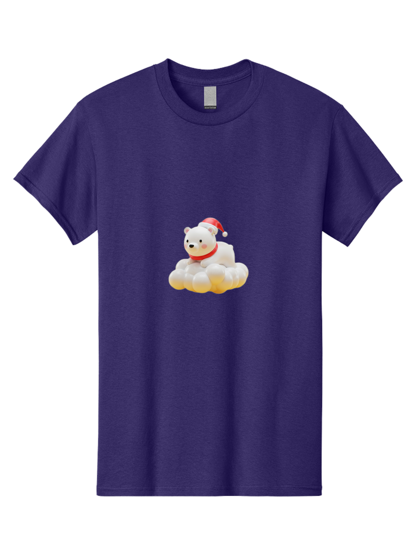 Polar-Bear-On-Cloud Men'S Graphic Tee, 100% Cotton, Comfortable Casual Summer Wear, Machine Washable, White Polar Bear, Red Santa Hat, Red Scarf, Cute Figurine, Christmas Decoration, Holiday Icon, Winter Wonderland, Festive Character Bae663 12
