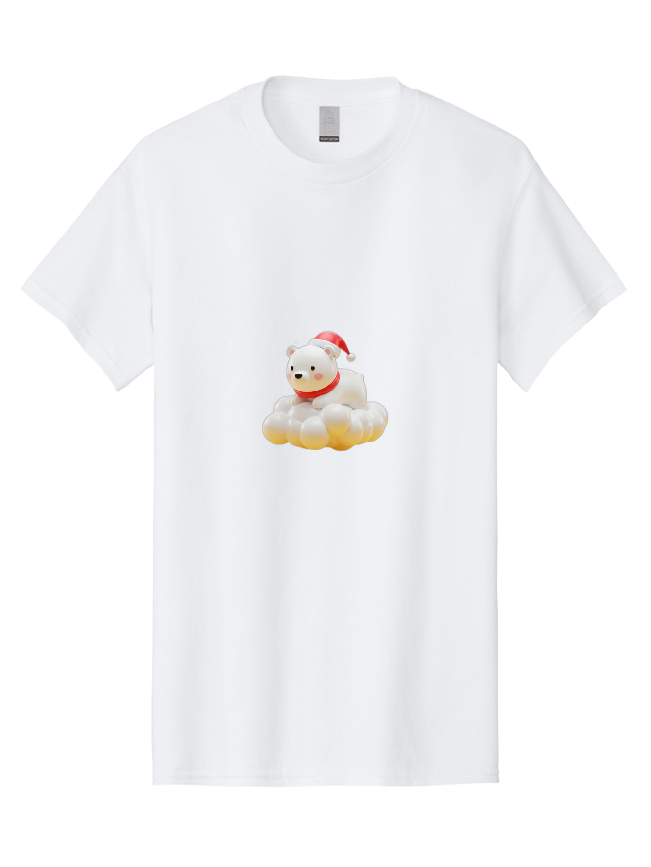 Polar-Bear-On-Cloud Men'S Graphic Tee, 100% Cotton, Comfortable Casual Summer Wear, Machine Washable, White Polar Bear, Red Santa Hat, Red Scarf, Cute Figurine, Christmas Decoration, Holiday Icon, Winter Wonderland, Festive Character Bae663 6
