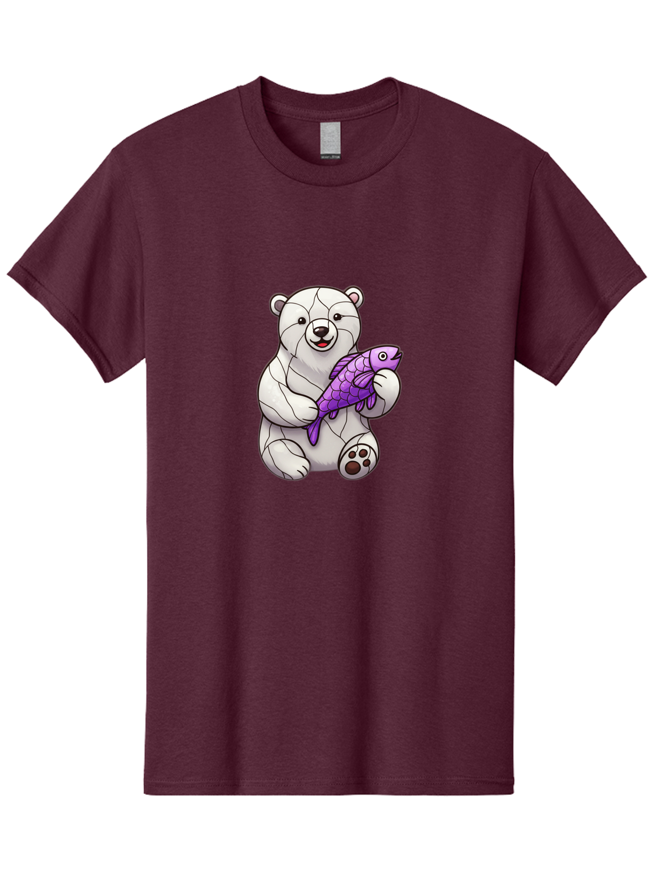 Polar-Bear-With-Purple-Fish-1 Men'S Graphic Tee, 100% Cotton, Comfortable Casual Summer Wear, Machine Washable, Cartoon Polar Bear, White Bear, Holding Purple Fish, Happy Animal, Playful Creature, Funny Illustration, Animal Graphics, Bae677 10