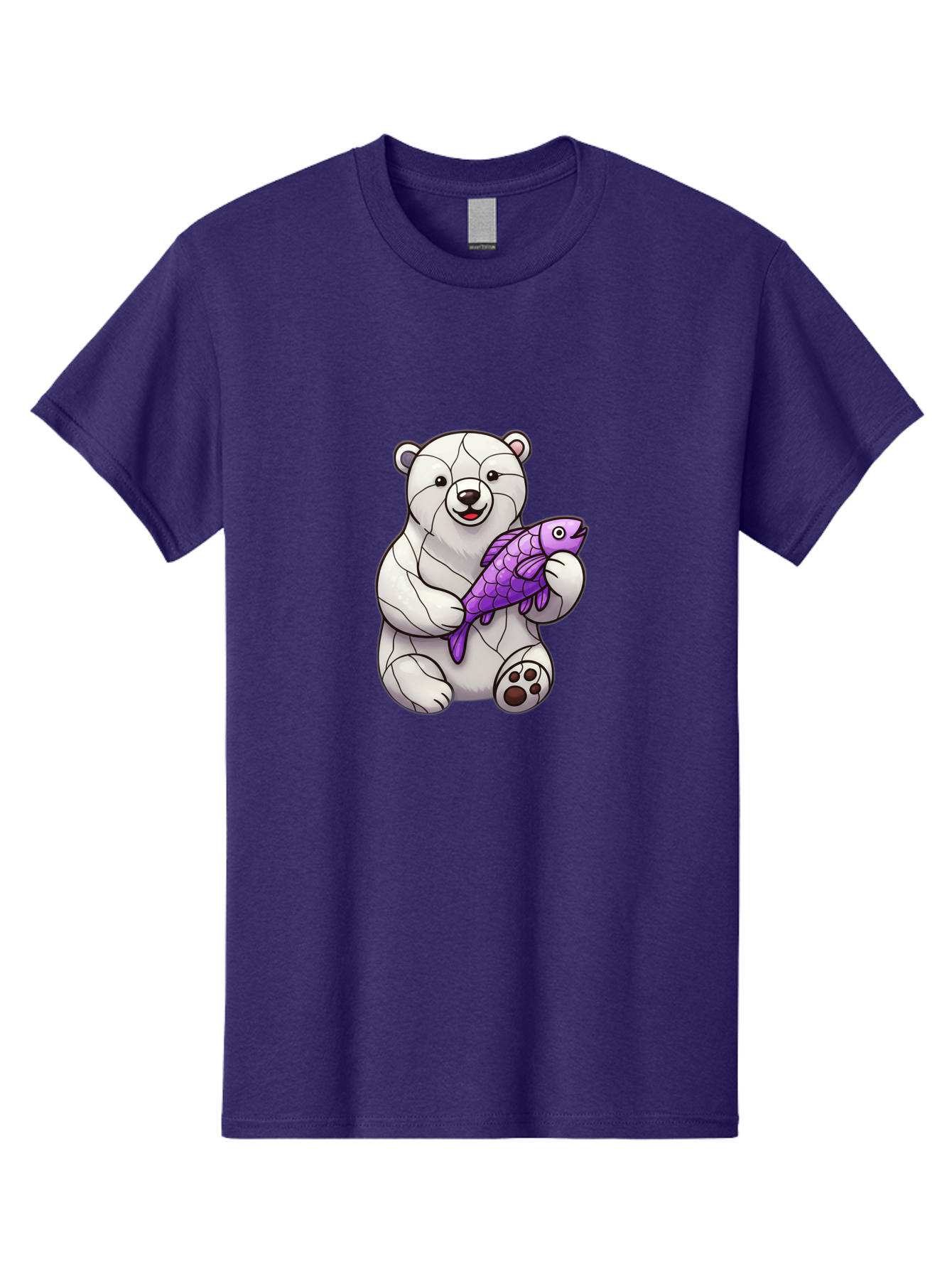 Polar-Bear-With-Purple-Fish-1 Men'S Graphic Tee, 100% Cotton, Comfortable Casual Summer Wear, Machine Washable, Cartoon Polar Bear, White Bear, Holding Purple Fish, Happy Animal, Playful Creature, Funny Illustration, Animal Graphics, Bae677 6