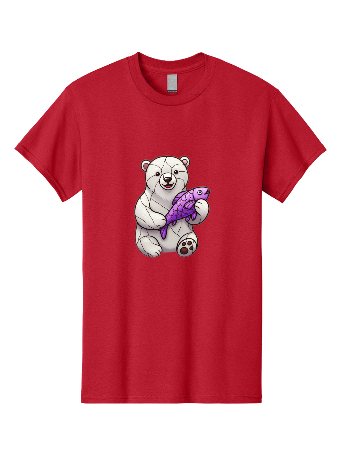 Polar-Bear-With-Purple-Fish-1 Men'S Graphic Tee, 100% Cotton, Comfortable Casual Summer Wear, Machine Washable, Cartoon Polar Bear, White Bear, Holding Purple Fish, Happy Animal, Playful Creature, Funny Illustration, Animal Graphics, Bae677 14