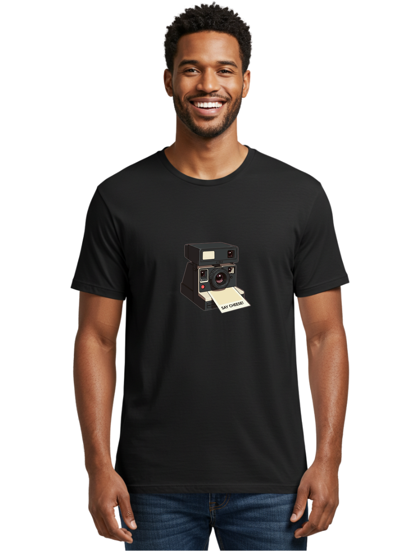 Polaroid-Camera Men'S Graphic Tee, 100% Cotton, Comfortable Casual Summer Wear, Machine Washable, Vintage Polaroid Camera, Instant Photography, Retro Style, Say Cheese Print, Nostalgic Feel, Photography Moment, Classic Design, Black Camera Bae690 23