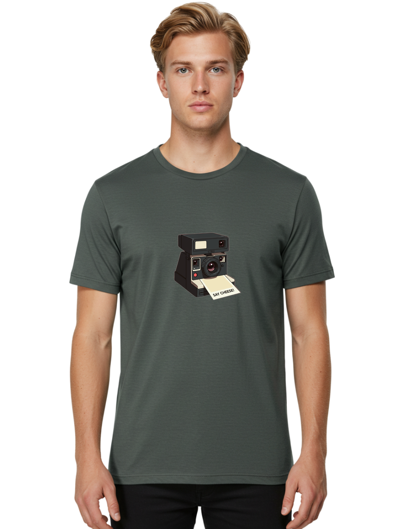 Polaroid-Camera Men'S Graphic Tee, 100% Cotton, Comfortable Casual Summer Wear, Machine Washable, Vintage Polaroid Camera, Instant Photography, Retro Style, Say Cheese Print, Nostalgic Feel, Photography Moment, Classic Design, Black Camera Bae690 22