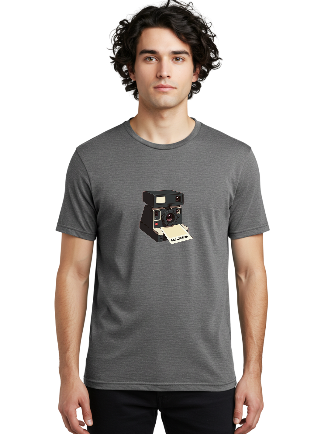 Polaroid-Camera Men'S Graphic Tee, 100% Cotton, Comfortable Casual Summer Wear, Machine Washable, Vintage Polaroid Camera, Instant Photography, Retro Style, Say Cheese Print, Nostalgic Feel, Photography Moment, Classic Design, Black Camera Bae690 21