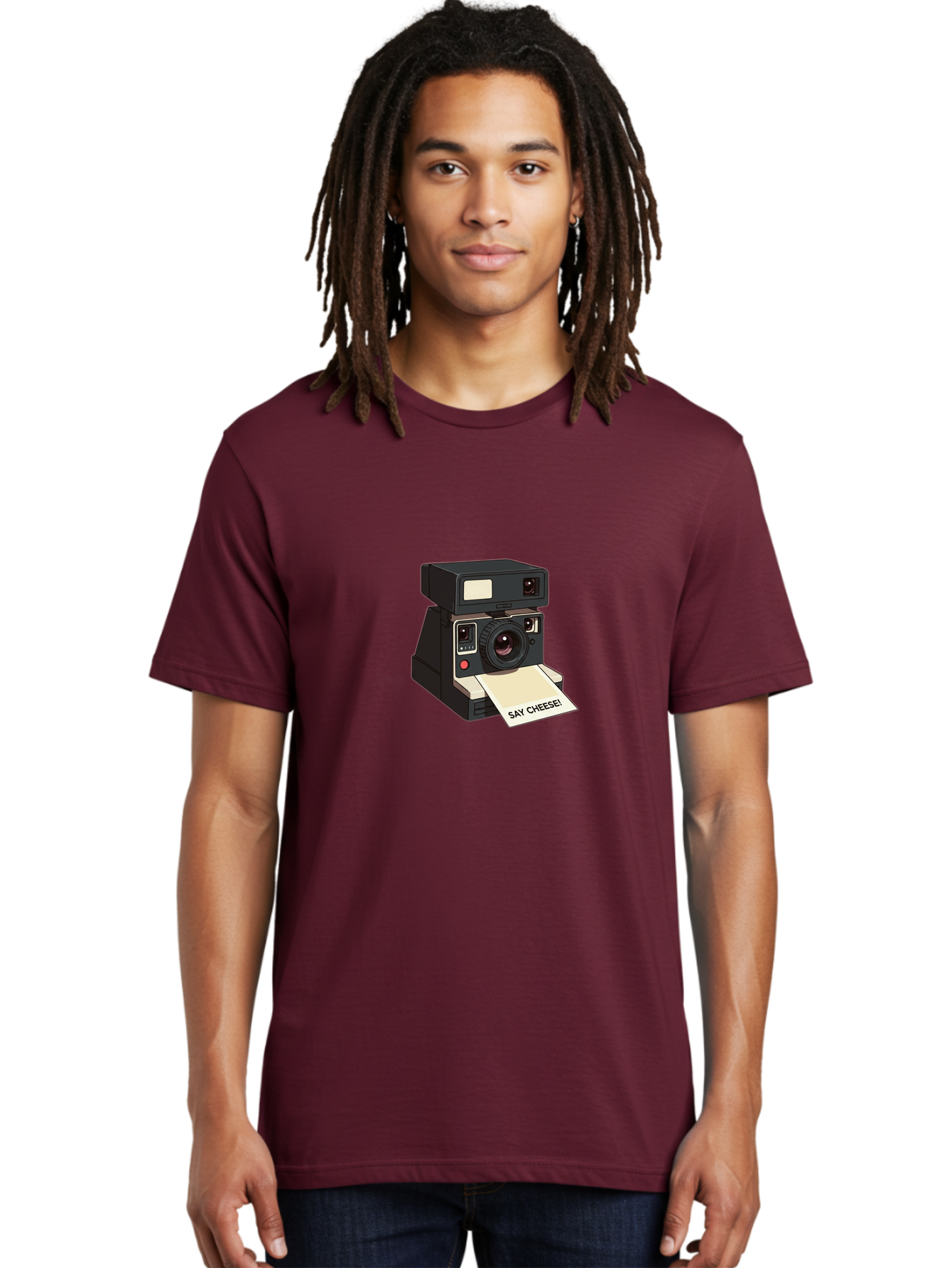Polaroid-Camera Men'S Graphic Tee, 100% Cotton, Comfortable Casual Summer Wear, Machine Washable, Vintage Polaroid Camera, Instant Photography, Retro Style, Say Cheese Print, Nostalgic Feel, Photography Moment, Classic Design, Black Camera Bae690 24