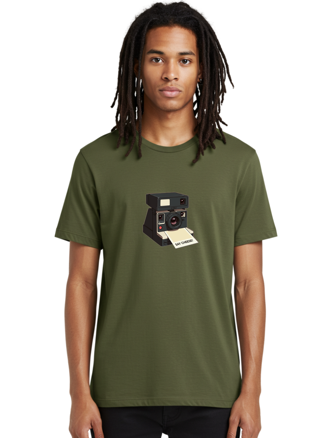 Polaroid-Camera Men'S Graphic Tee, 100% Cotton, Comfortable Casual Summer Wear, Machine Washable, Vintage Polaroid Camera, Instant Photography, Retro Style, Say Cheese Print, Nostalgic Feel, Photography Moment, Classic Design, Black Camera Bae690 25