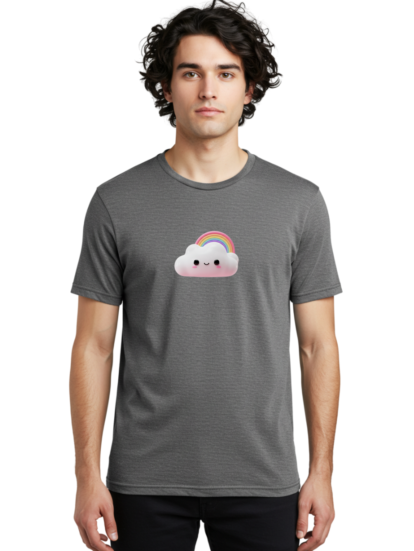 Rainbow-Cloud Men'S Graphic Tee, 100% Cotton, Comfortable Casual Summer Wear, Machine Washable, Cartoon Cloud, Smiling Face, Rainbow, Cute Character, Fluffy Cloud, Pastel Colors, Cheerful Design, Kawaii Art, Whimsical Graphics Bae697 29