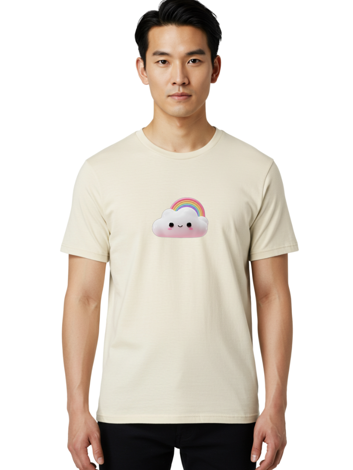 Rainbow-Cloud Men'S Graphic Tee, 100% Cotton, Comfortable Casual Summer Wear, Machine Washable, Cartoon Cloud, Smiling Face, Rainbow, Cute Character, Fluffy Cloud, Pastel Colors, Cheerful Design, Kawaii Art, Whimsical Graphics Bae697 22