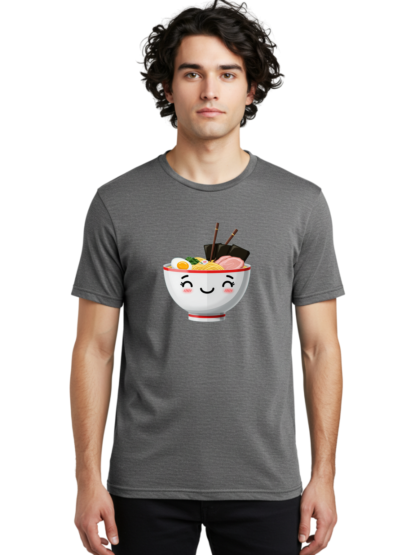 Ramen-1 Men'S Graphic Tee, 100% Cotton, Comfortable Casual Summer Wear, Machine Washable, Steaming Bowl Of Ramen, Savory Noodles, Boiled Egg, Sliced Pork, Seaweed, Chopsticks, Cute Cartoon Character, Japanese Cuisine, Food Illustration, Bae698 30
