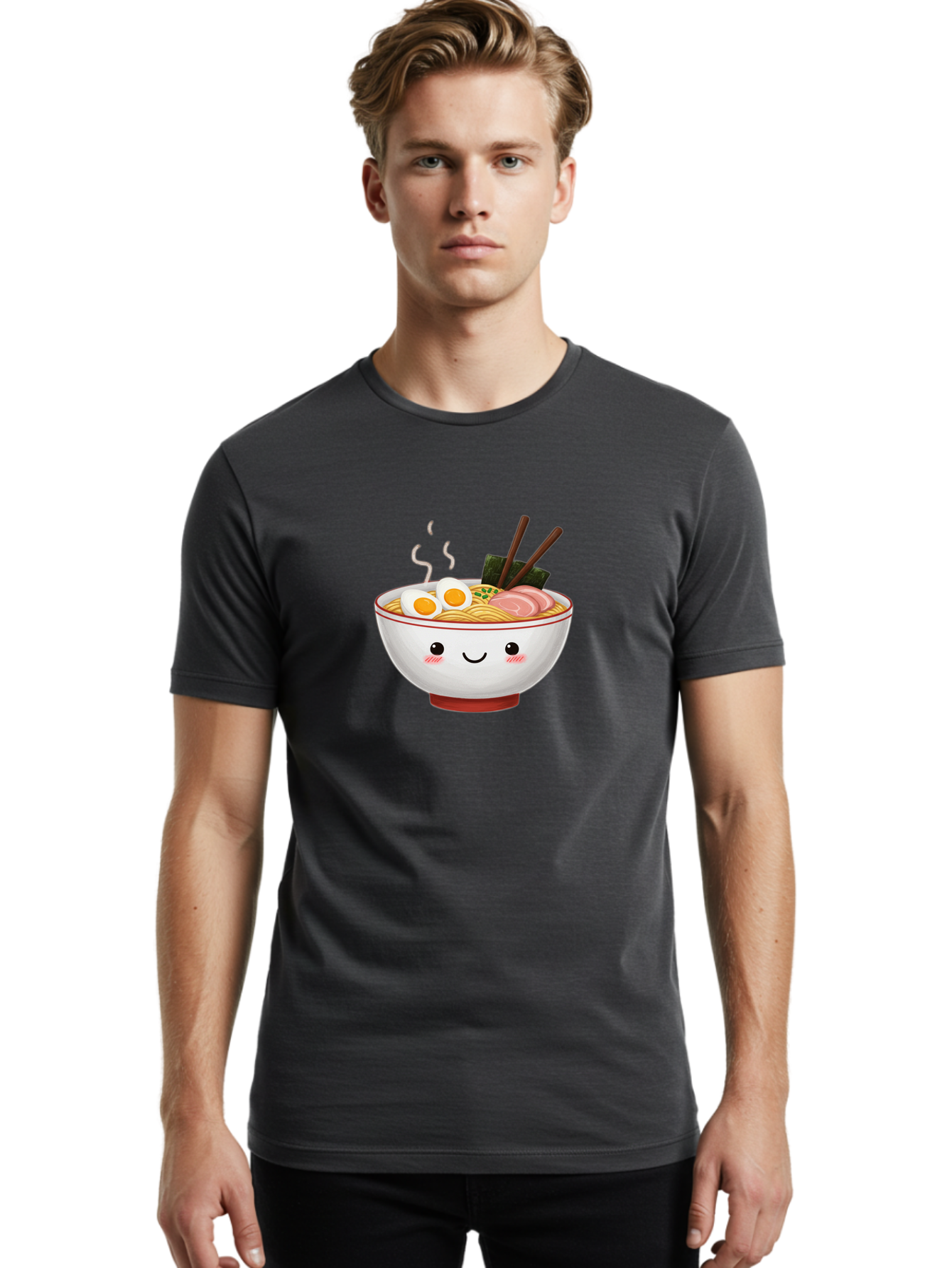 Ramen-2 Men'S Graphic Tee, 100% Cotton, Comfortable Casual Summer Wear, Machine Washable, Steaming Hot Ramen, Cartoon Bowl, Noodles, Eggs, Meat Slices, Seaweed, Chopsticks, Adorable, Kawaii, Japanese Cuisine, Foodie Art, Cute Character Bae699 30