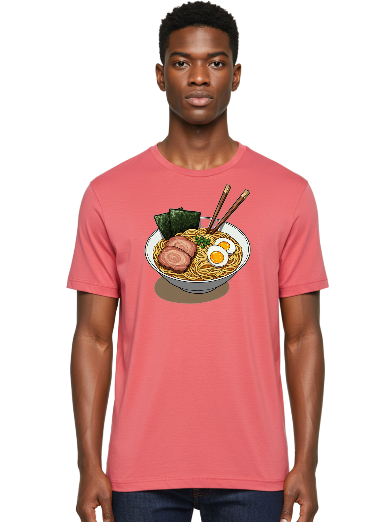 Ramen-3 Men'S Graphic Tee, 100% Cotton, Comfortable Casual Summer Wear, Machine Washable, Ramen Noodles, Sliced Pork, Boiled Egg, Seaweed, Chopsticks, Oriental Cuisine, Japanese Food, Savory Meal, Noodle Soup, Appetizing Dish Bae700 17