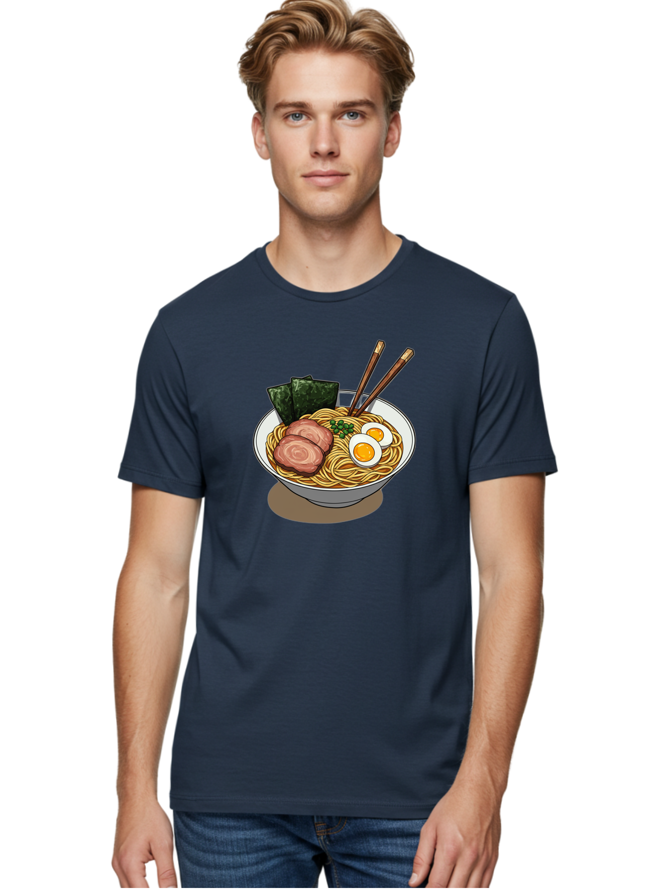 Ramen-3 Men'S Graphic Tee, 100% Cotton, Comfortable Casual Summer Wear, Machine Washable, Ramen Noodles, Sliced Pork, Boiled Egg, Seaweed, Chopsticks, Oriental Cuisine, Japanese Food, Savory Meal, Noodle Soup, Appetizing Dish Bae700 30
