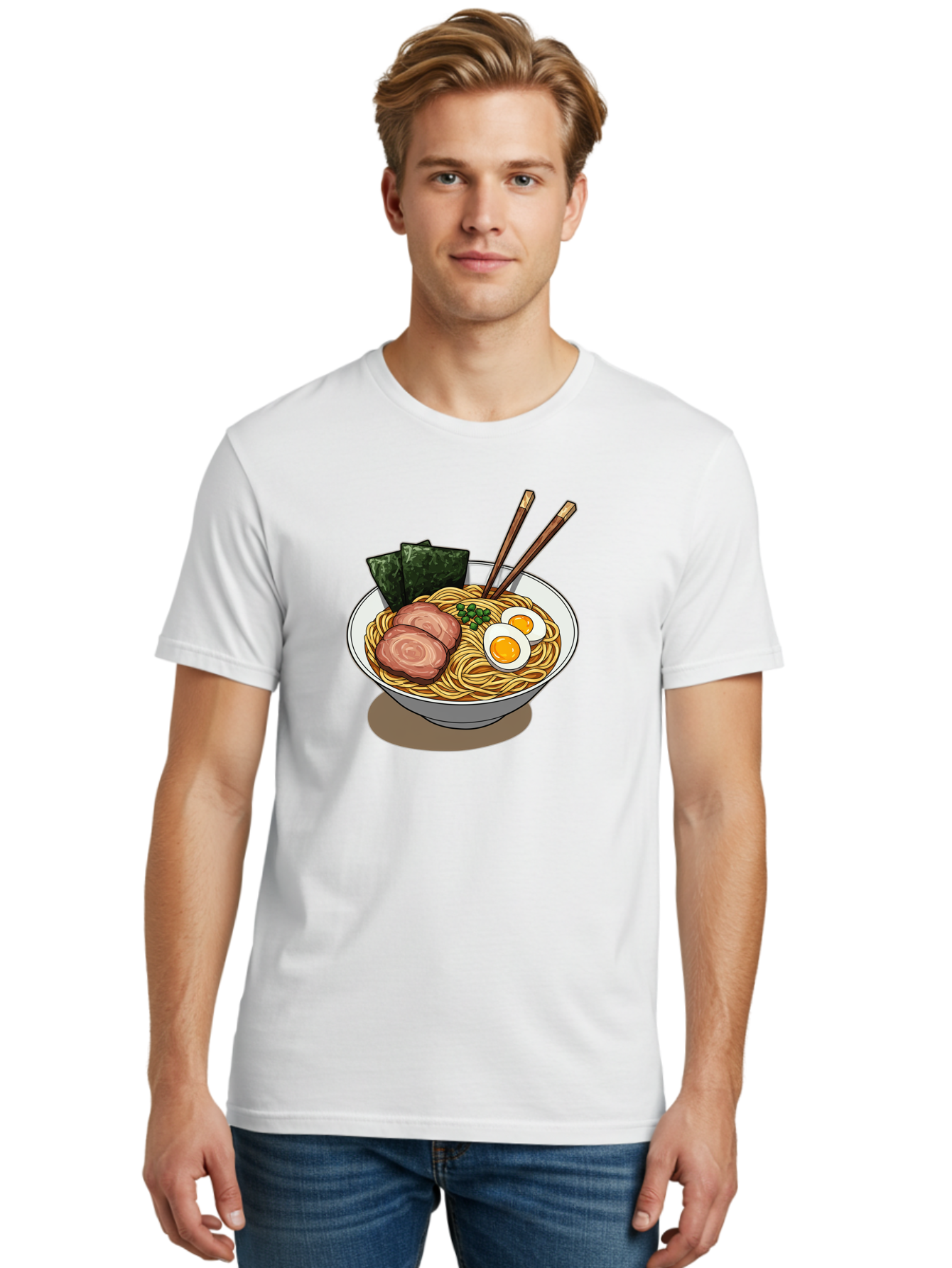 Ramen-3 Men'S Graphic Tee, 100% Cotton, Comfortable Casual Summer Wear, Machine Washable, Ramen Noodles, Sliced Pork, Boiled Egg, Seaweed, Chopsticks, Oriental Cuisine, Japanese Food, Savory Meal, Noodle Soup, Appetizing Dish Bae700 20
