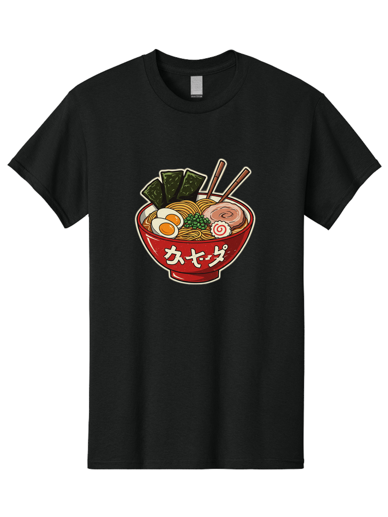 Ramen-4 Men'S Graphic Tee, 100% Cotton, Comfortable Casual Summer Wear, Machine Washable, Japanese Ramen, Noodle Soup, Boiled Egg, Green Peas, Seaweed, Sliced Pork, Chopsticks, Japanese Cuisine, Red Bowl, Katakana Script Bae701 2